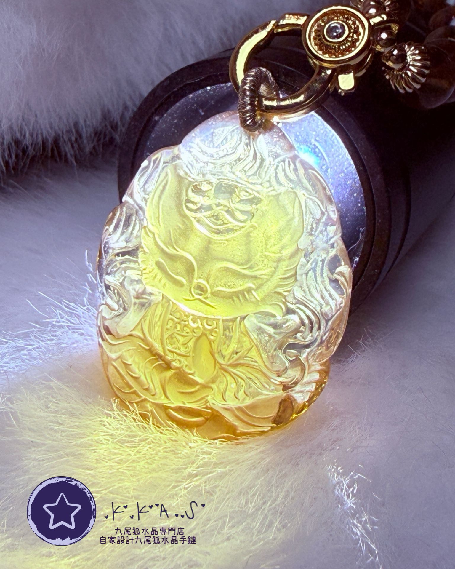 K00078 老礦黃水晶 花花修仙狐 - 吊墜頸鏈/套鏈