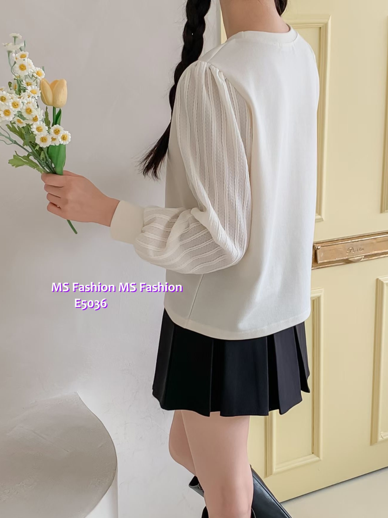 E5036 拼直紋袖top