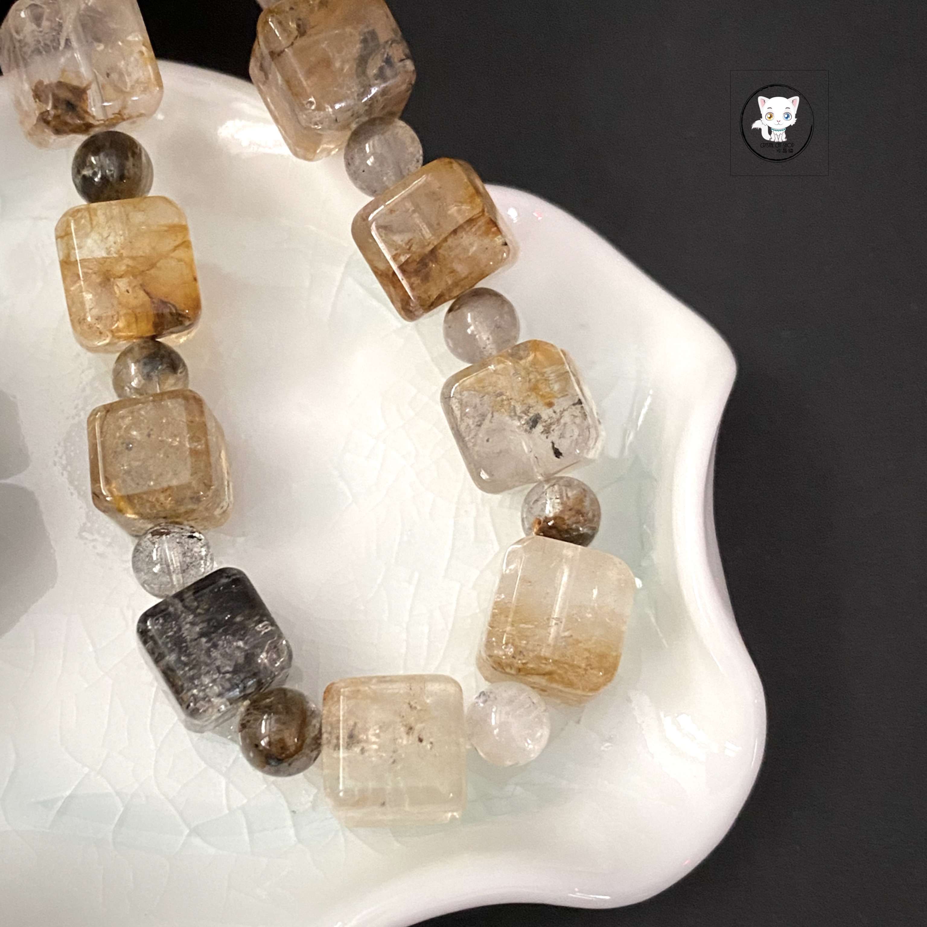 天然閃靈鑽方糖手鏈 10mm