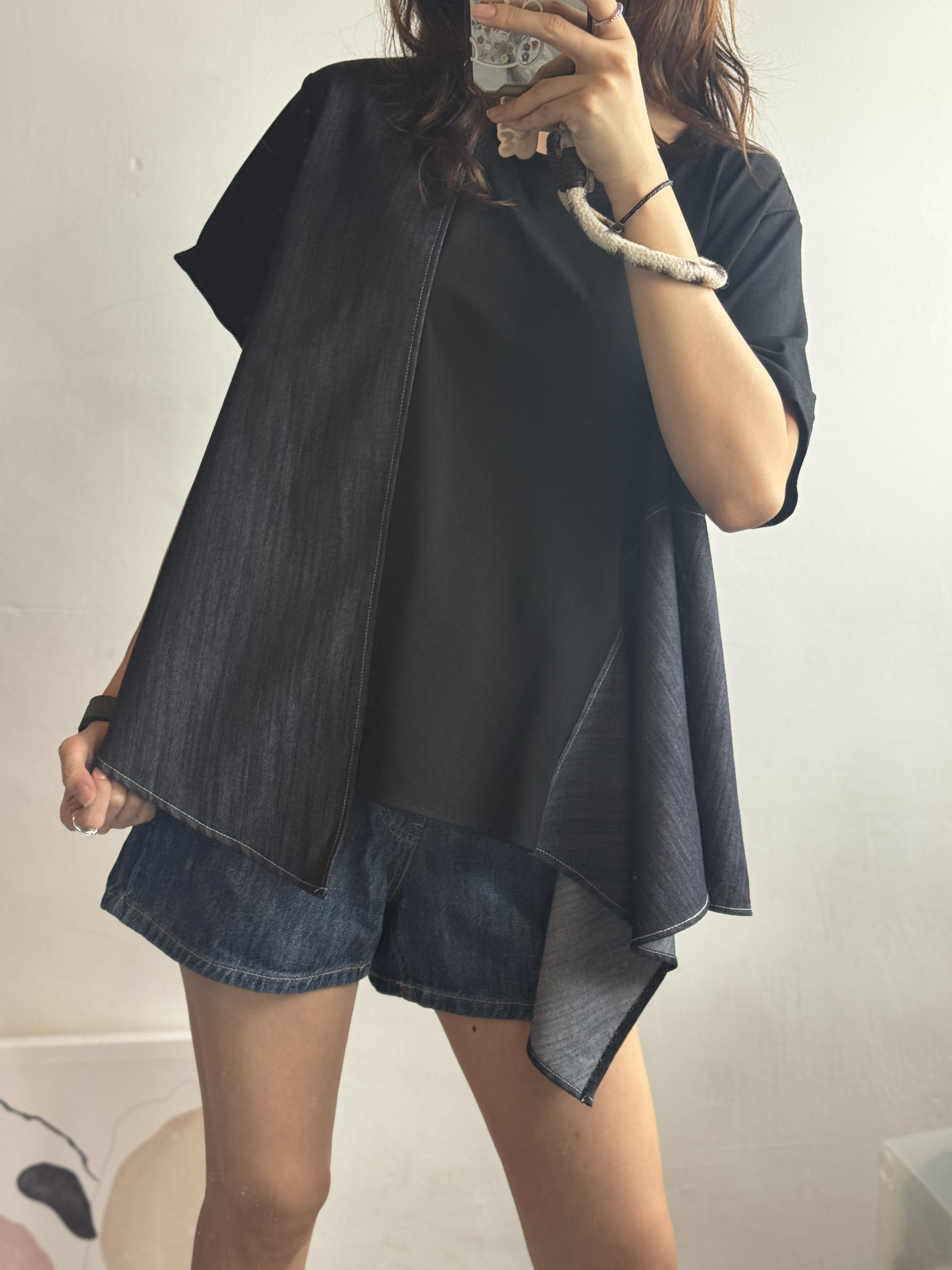 Cotton 拼牛仔傘Top