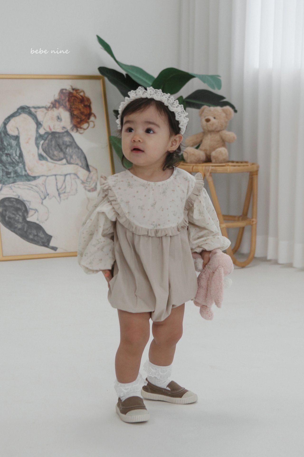 🌸預訂 韓國直送🌸🇰🇷Bebenine兩色碎花波點荷葉花邊闊領寬鬆長袖包屁衣