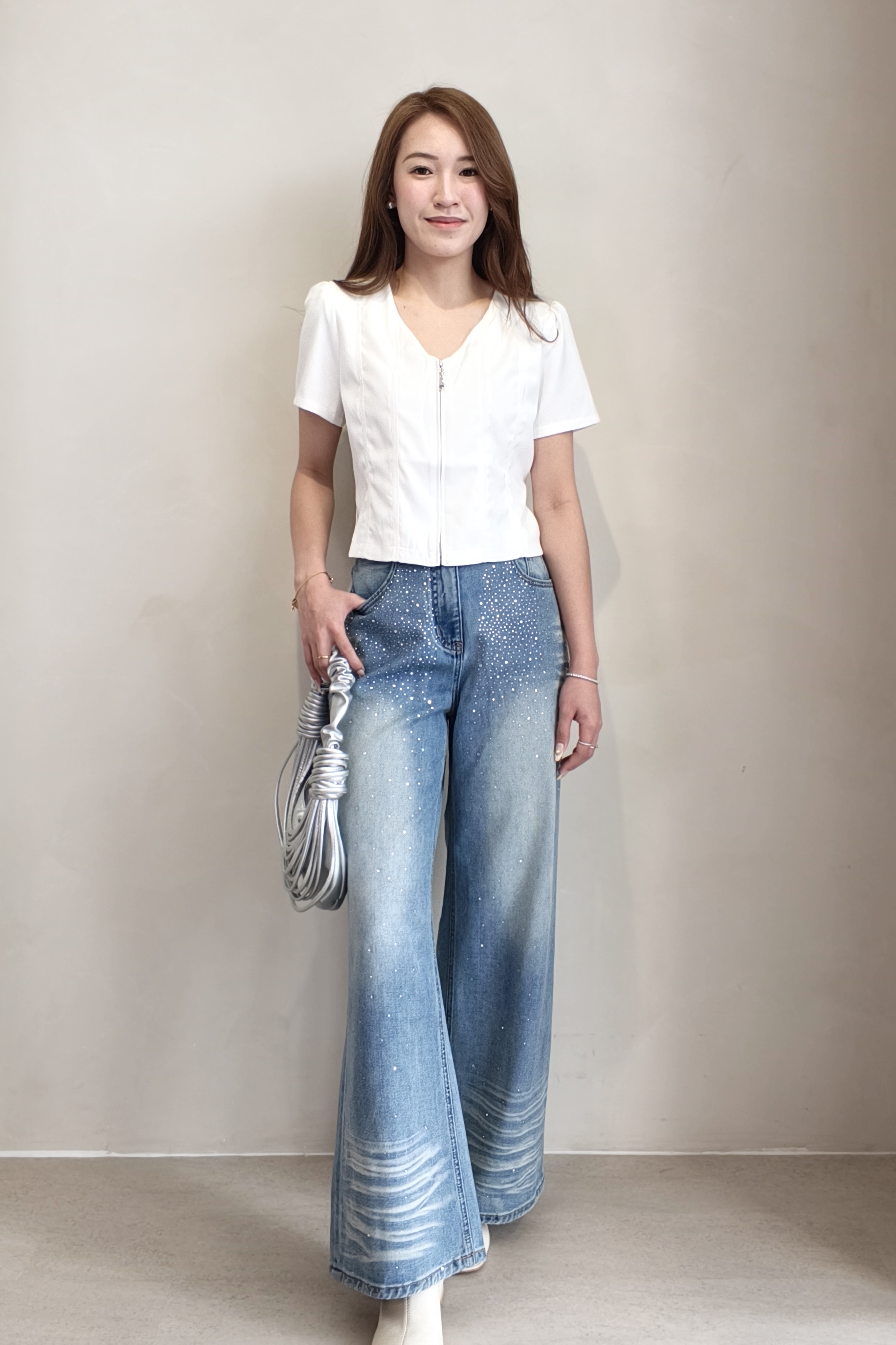 1881BP Crystal Embellished Wide-Leg Jeans