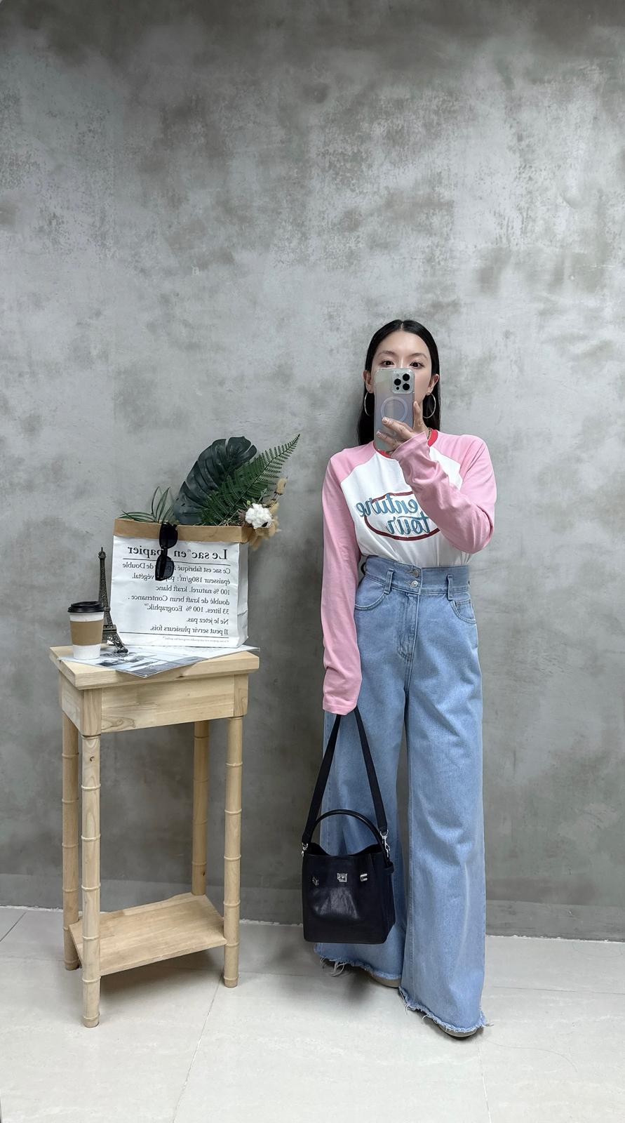 H06 拼色牛角袖print Tee