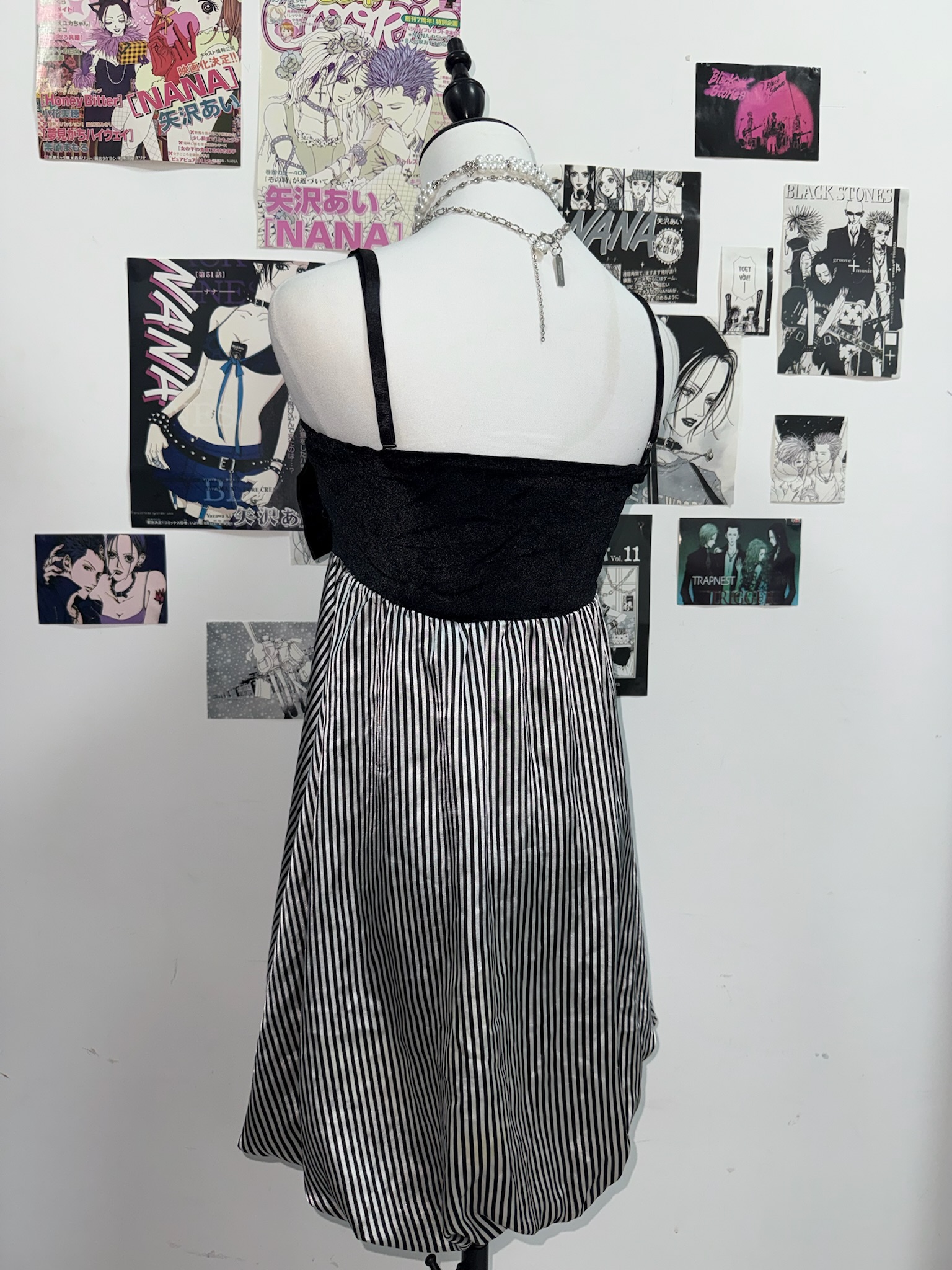 Black and Silver Striped Cami Dress with Big Bow