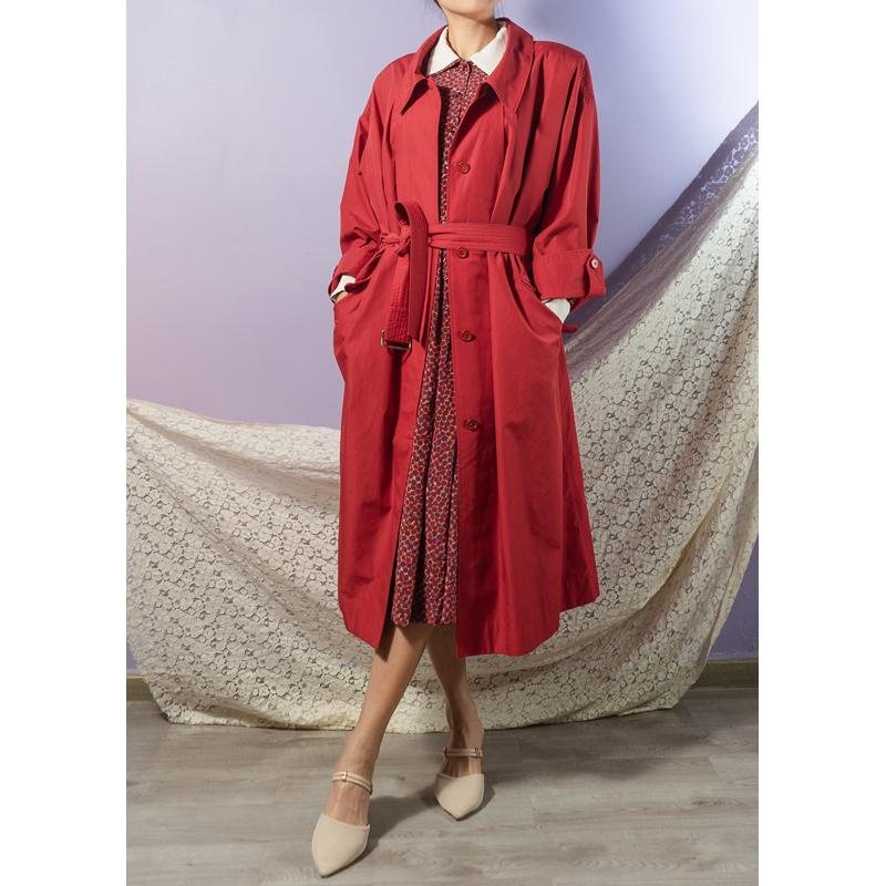 Rare! Vintage Japanese 1980s Shoulder-Padded Red Trench Coat (MT1612-2)