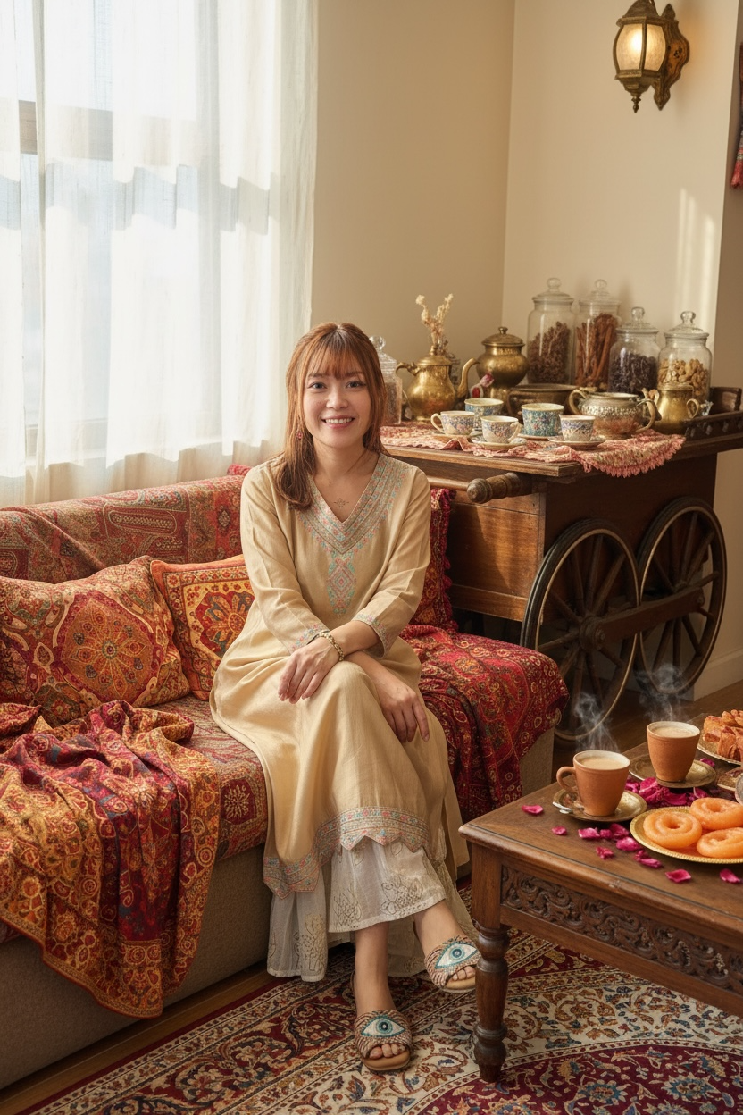 Oat Champagne Gold Trangular Edge Kurta 42" #1429