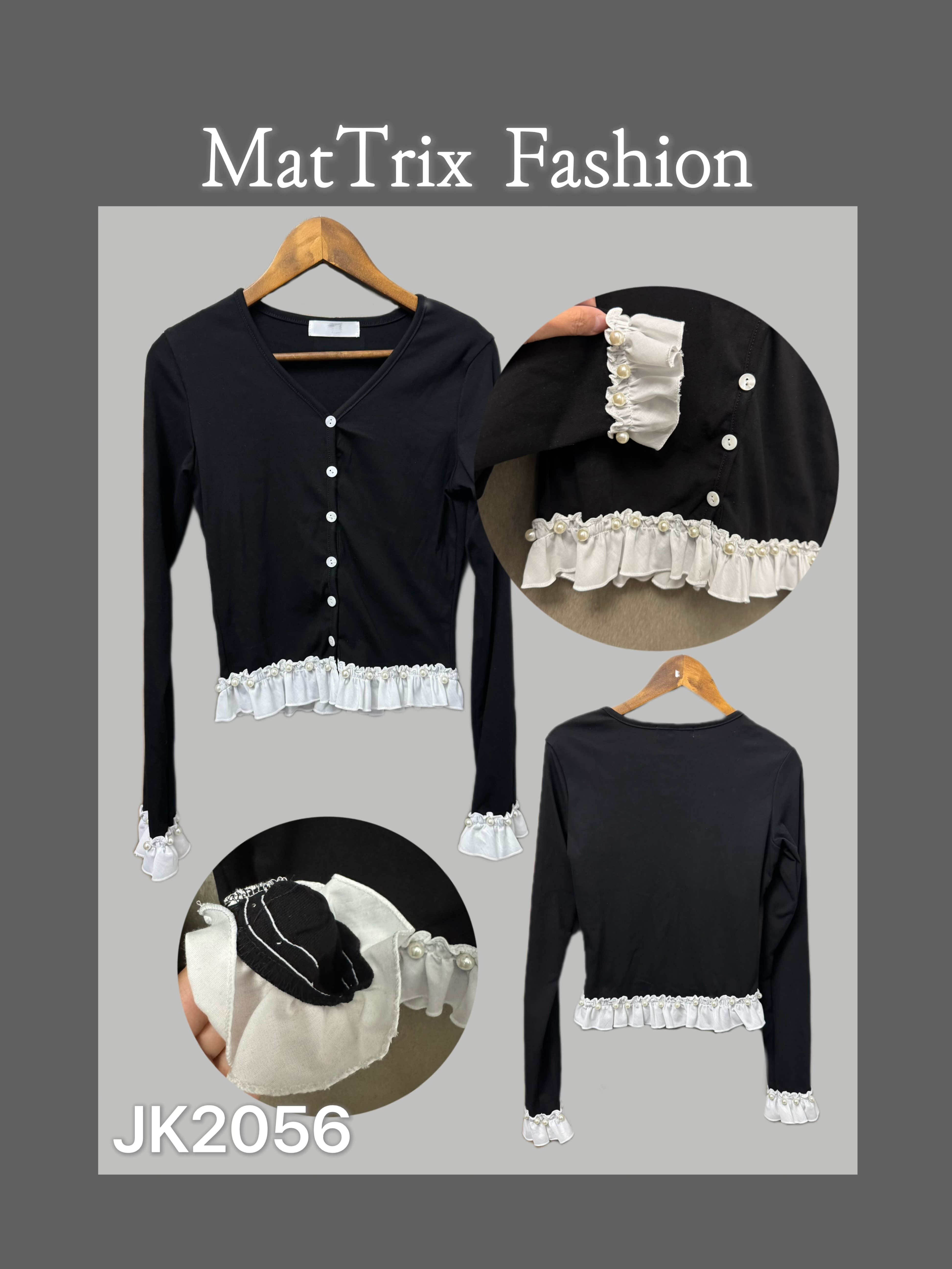 JK2056 拼ruffle袖cardigan 原價$269