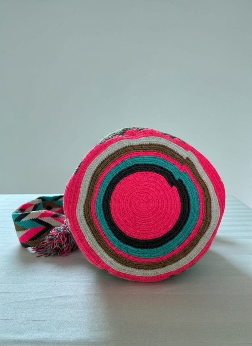 【背得起嘅藝術品】哥倫比亞正宗 Wayuu Mochila 手工民族編織袋  [預計 : 6月中至尾發貨] (PO-WY-PNKBRN-F05)