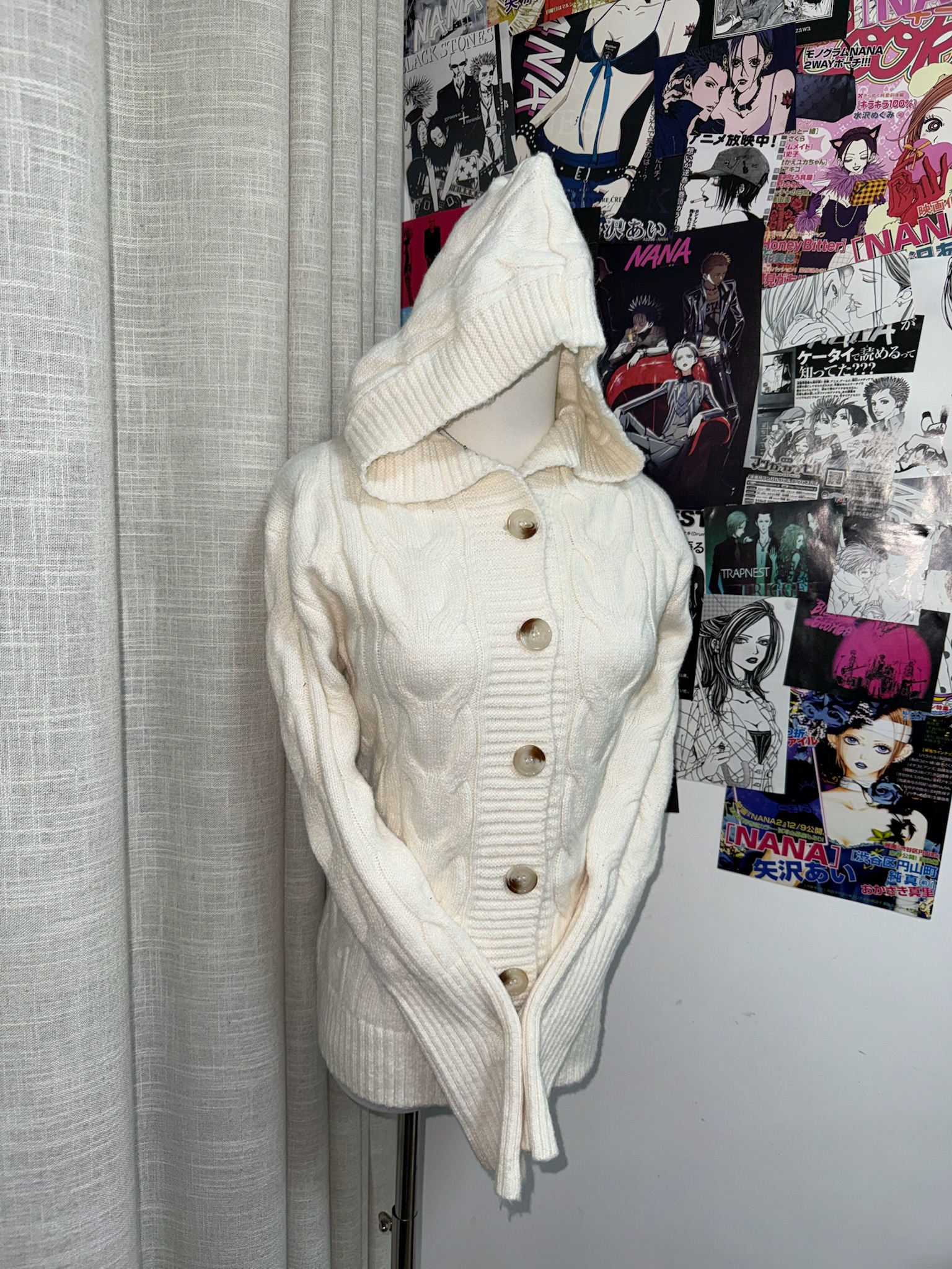 White Cable-Knit Hooded Cardigan