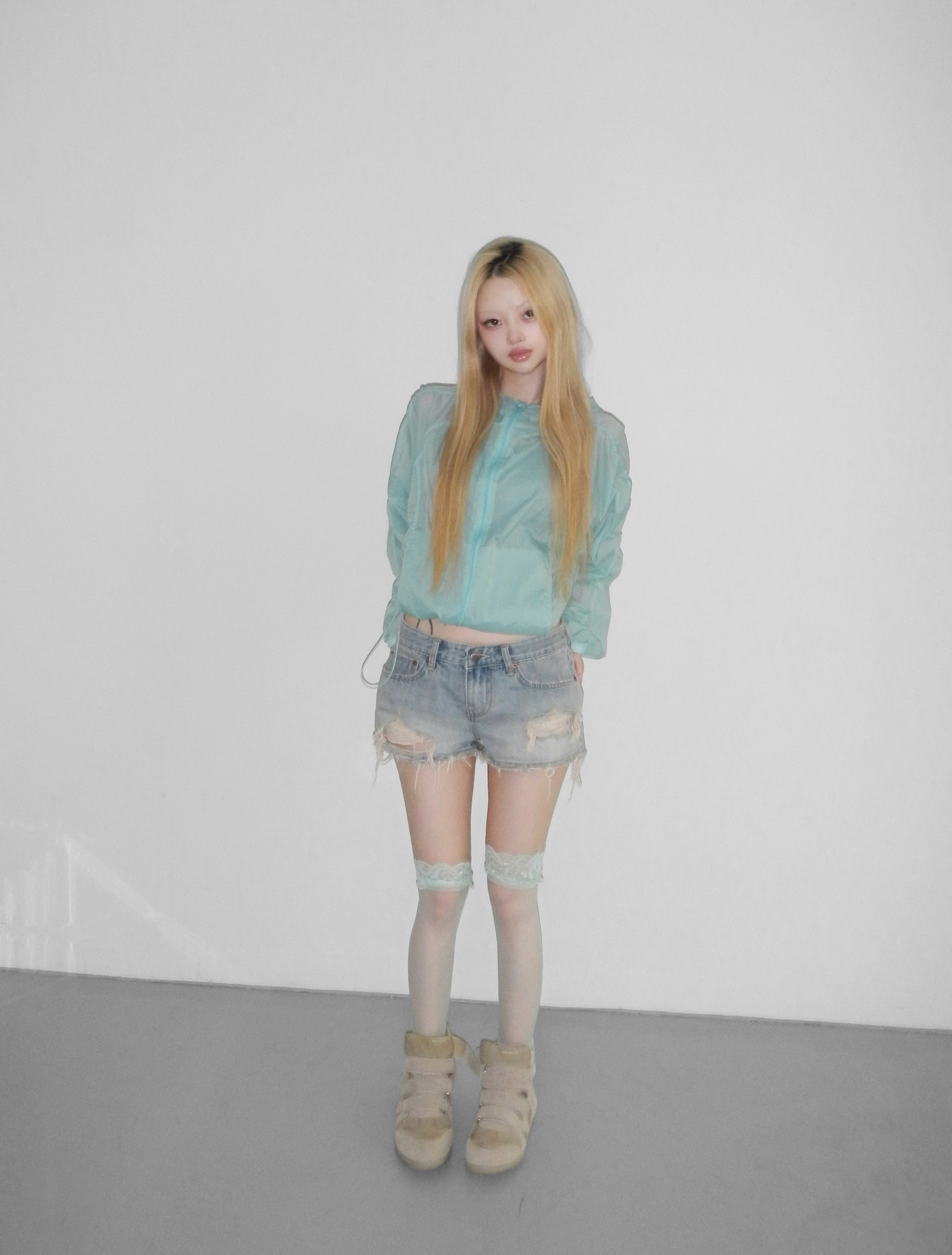 Distressed Washed Denim Shorts