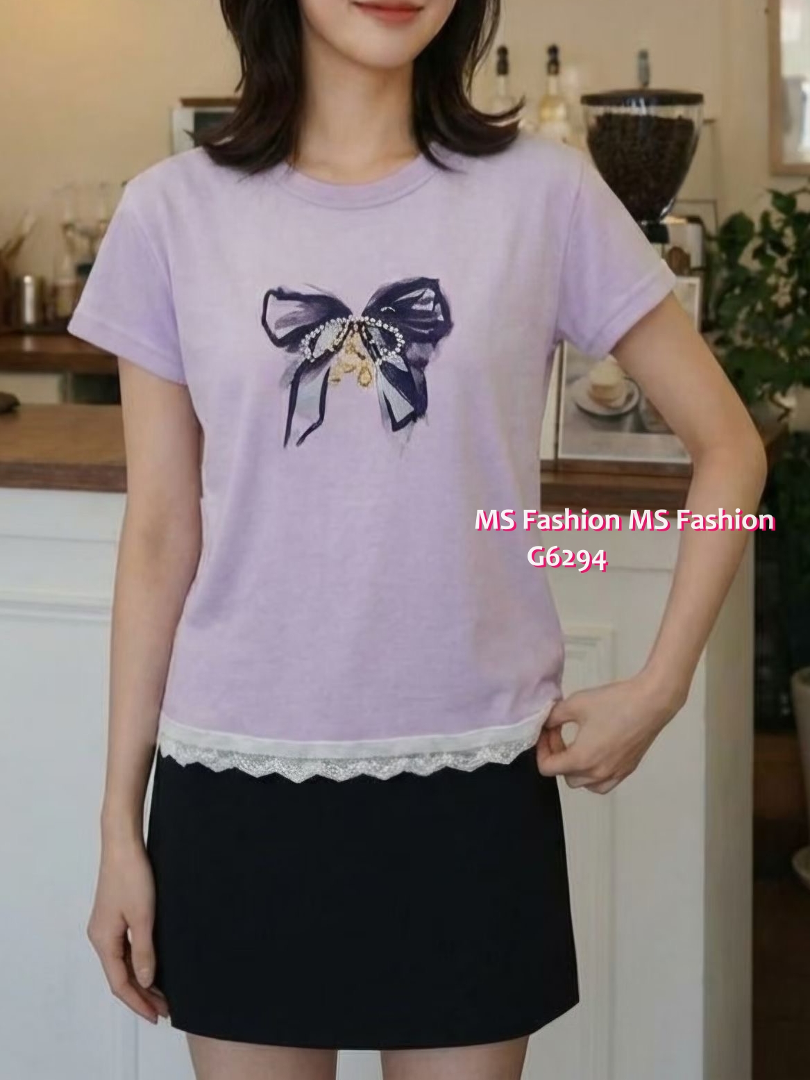 G6294 韓國🇰🇷蝴蝶print lace腳top
