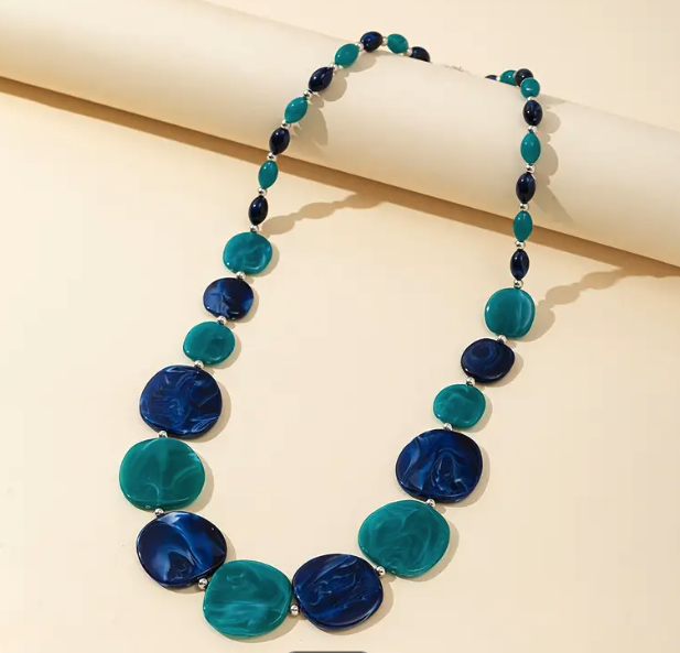 Ocean Swirl Marbled Bead Necklace