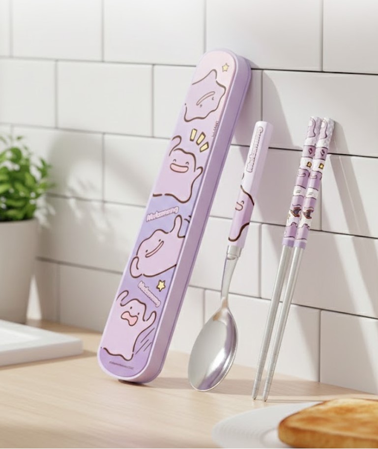 【預訂】韓國直送 Pokemon 寶可夢 百變怪 不鏽鋼餐具連收納盒3件套