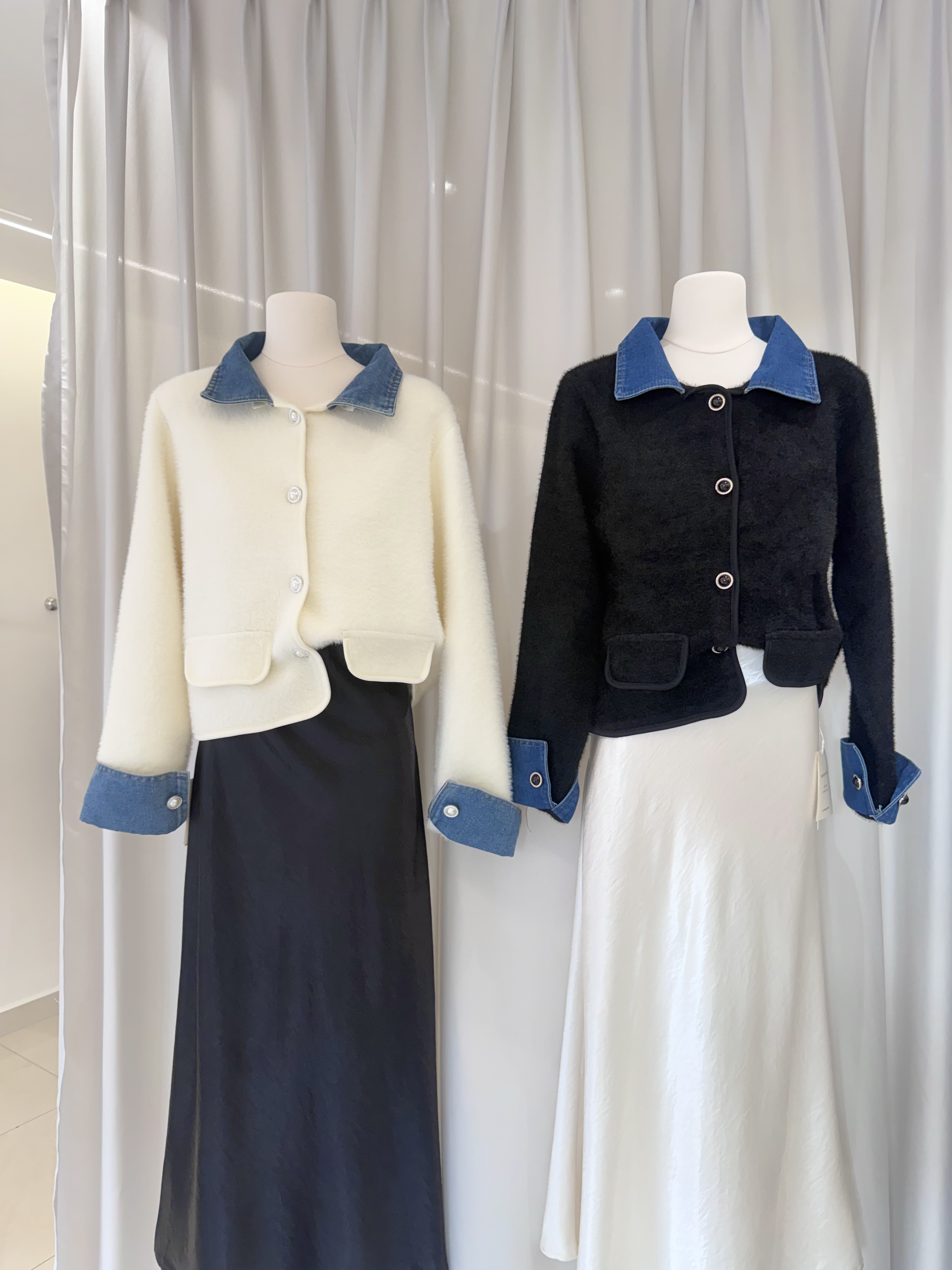 6614 设计感牛仔拼接小香风外套