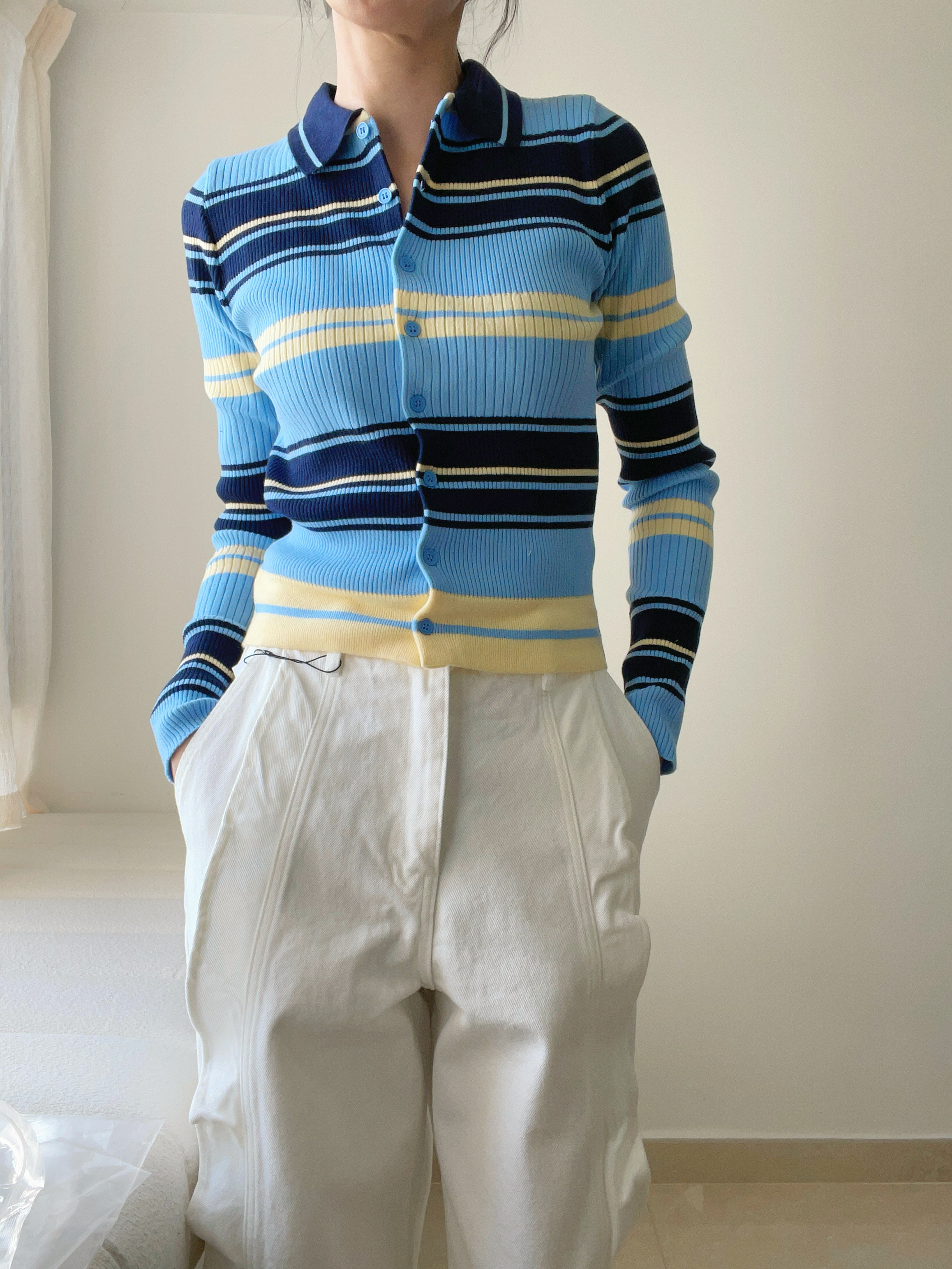 Retro rainbain ribbed knit top