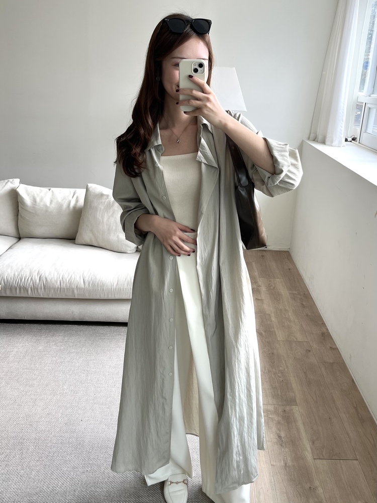 Minimal Belted Shirt Dress (Khaki)