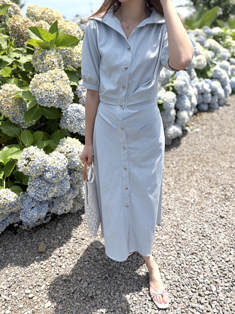 Lena Contoured Waist Dress (Pastel Blue)