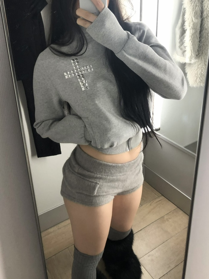 Studded Cross Asymmetrical Zip Jacket