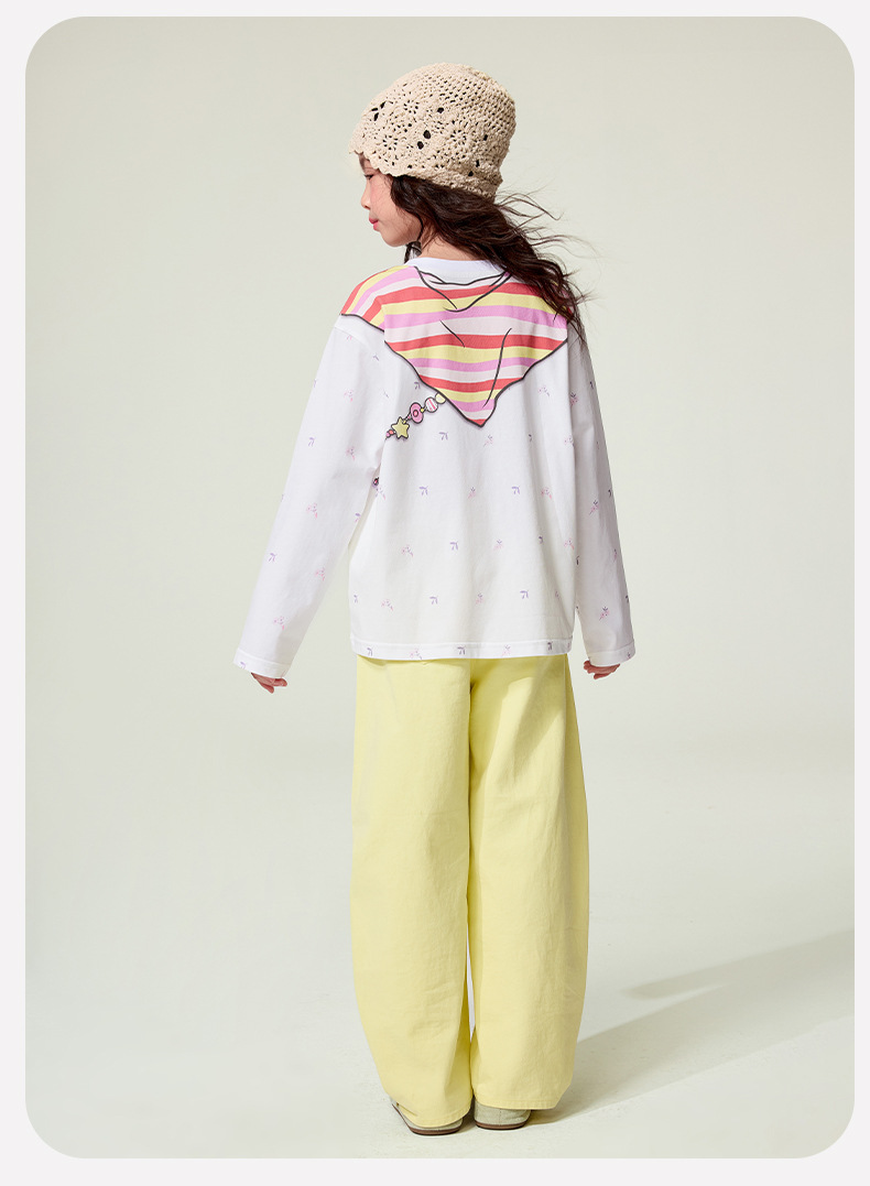 $115件。(中大童至170cm)🌈🎀 彩虹領巾印花長袖Tee 🎀🌈