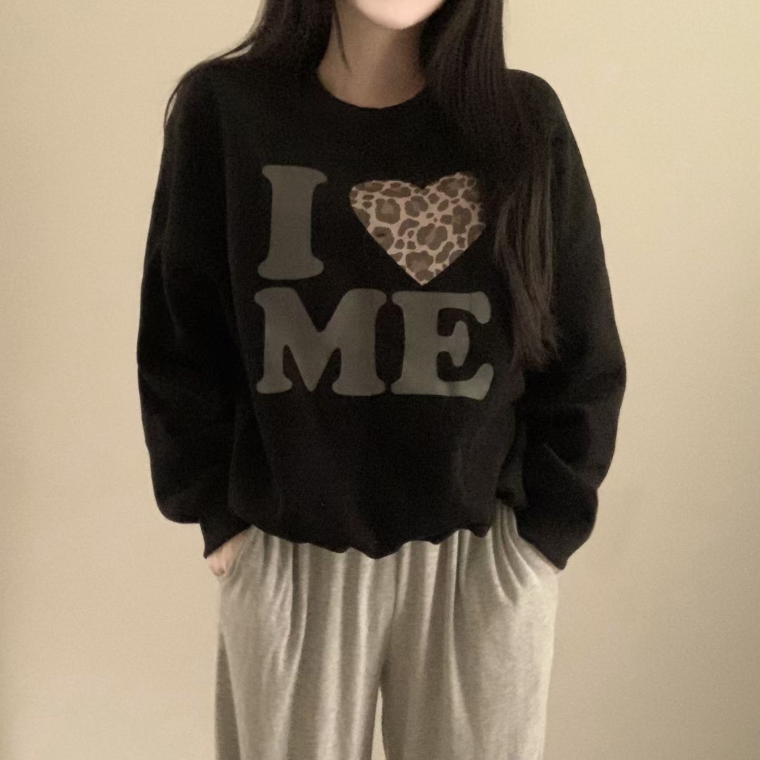 已售罄❌韓國I ❤️ ME豹紋心心衛衣(薄絨毛質地)