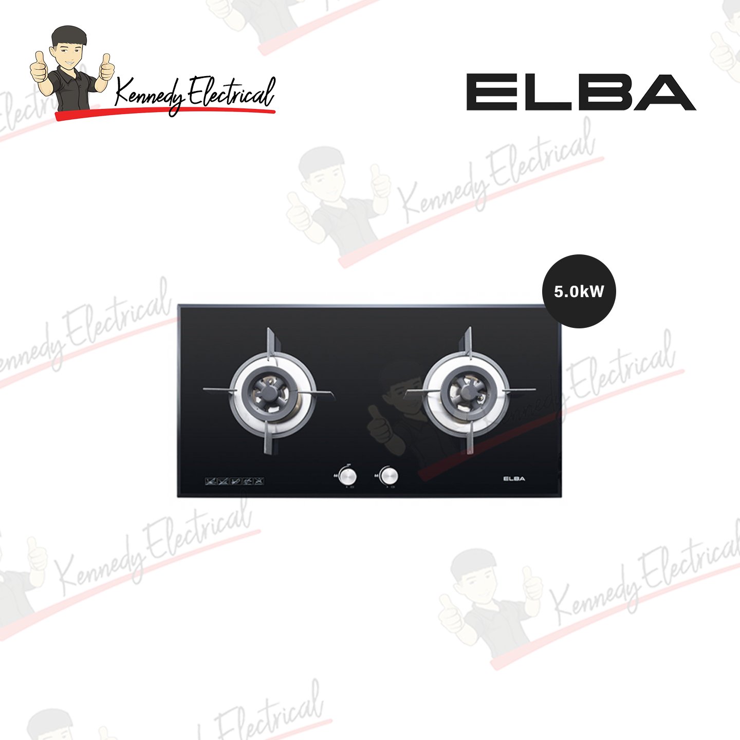 Elba 5.0Kw Double Burners Build-In Glass Hob EGH-K9582G(BK)