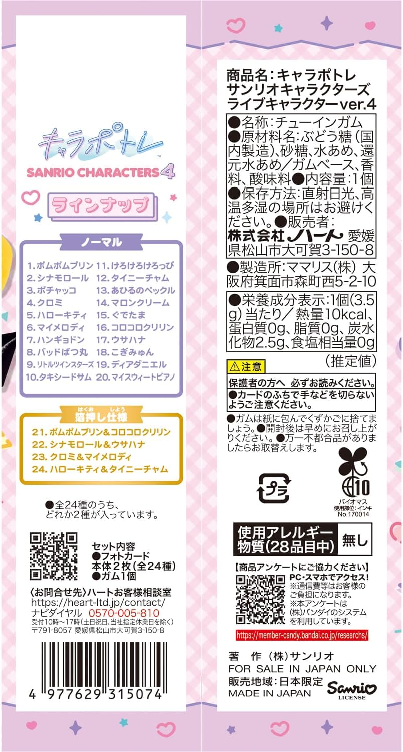 (行版) Bandai SANRIO 三麗鷗 角色肖像造型系列卡 Ver.4 (1包2張卡 / 原盒10包) 