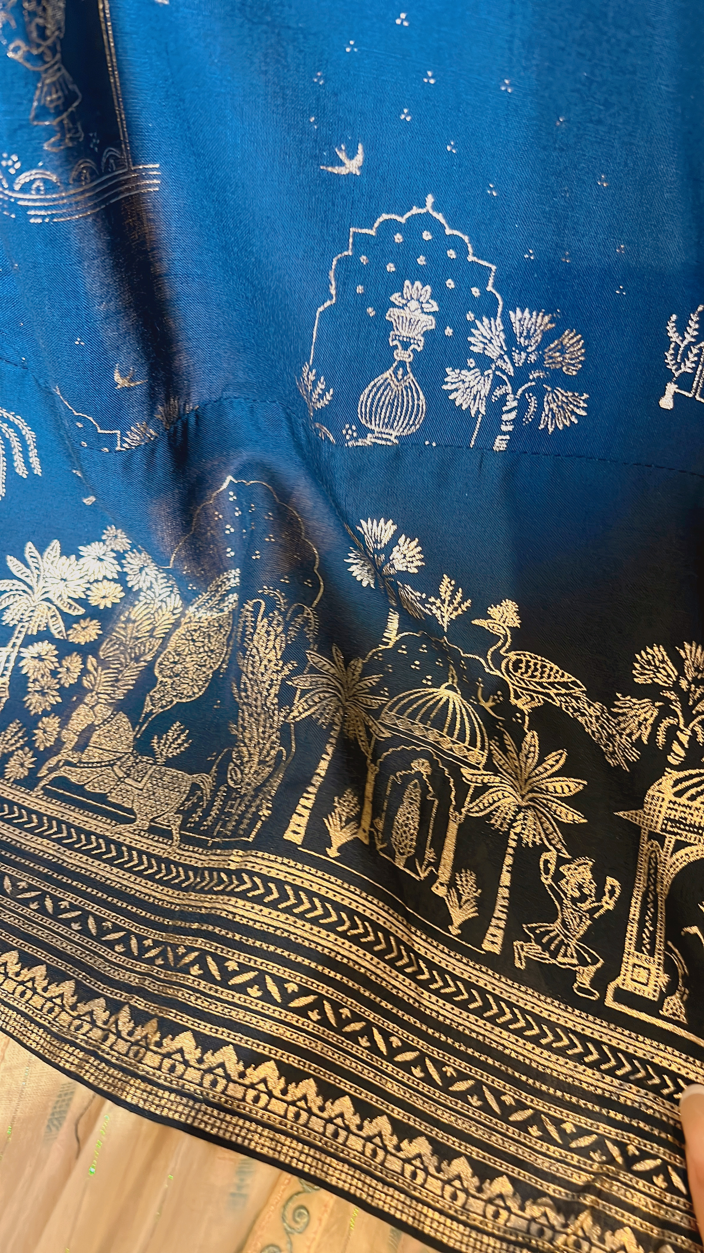 Navy Blue V-Neck Emb. Collar OP 42" #1068