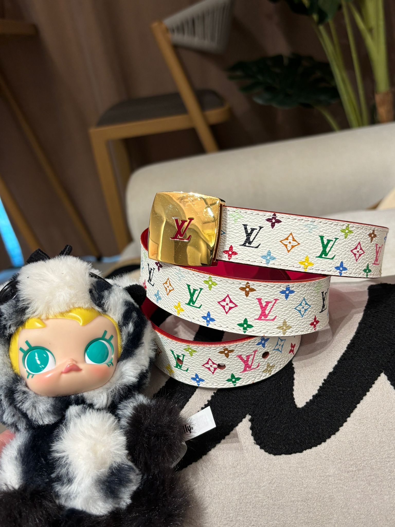 Lv belt 85cm 村上隆multicolour 100%Authentic, 98%New✅Dust bag