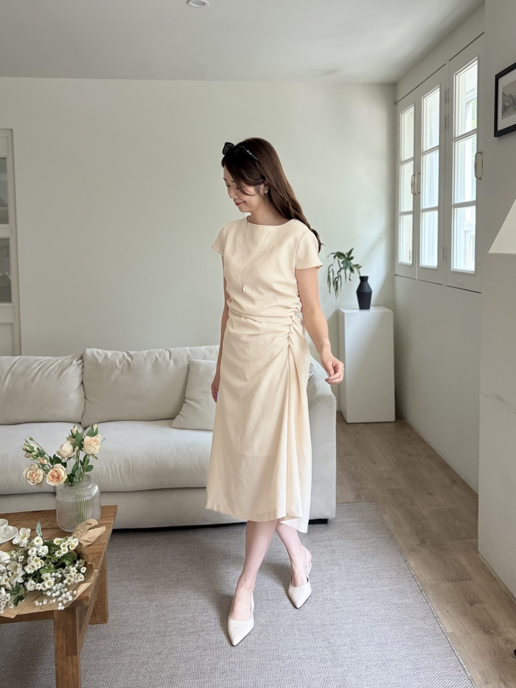 Belle Ruched Dress (Cream)