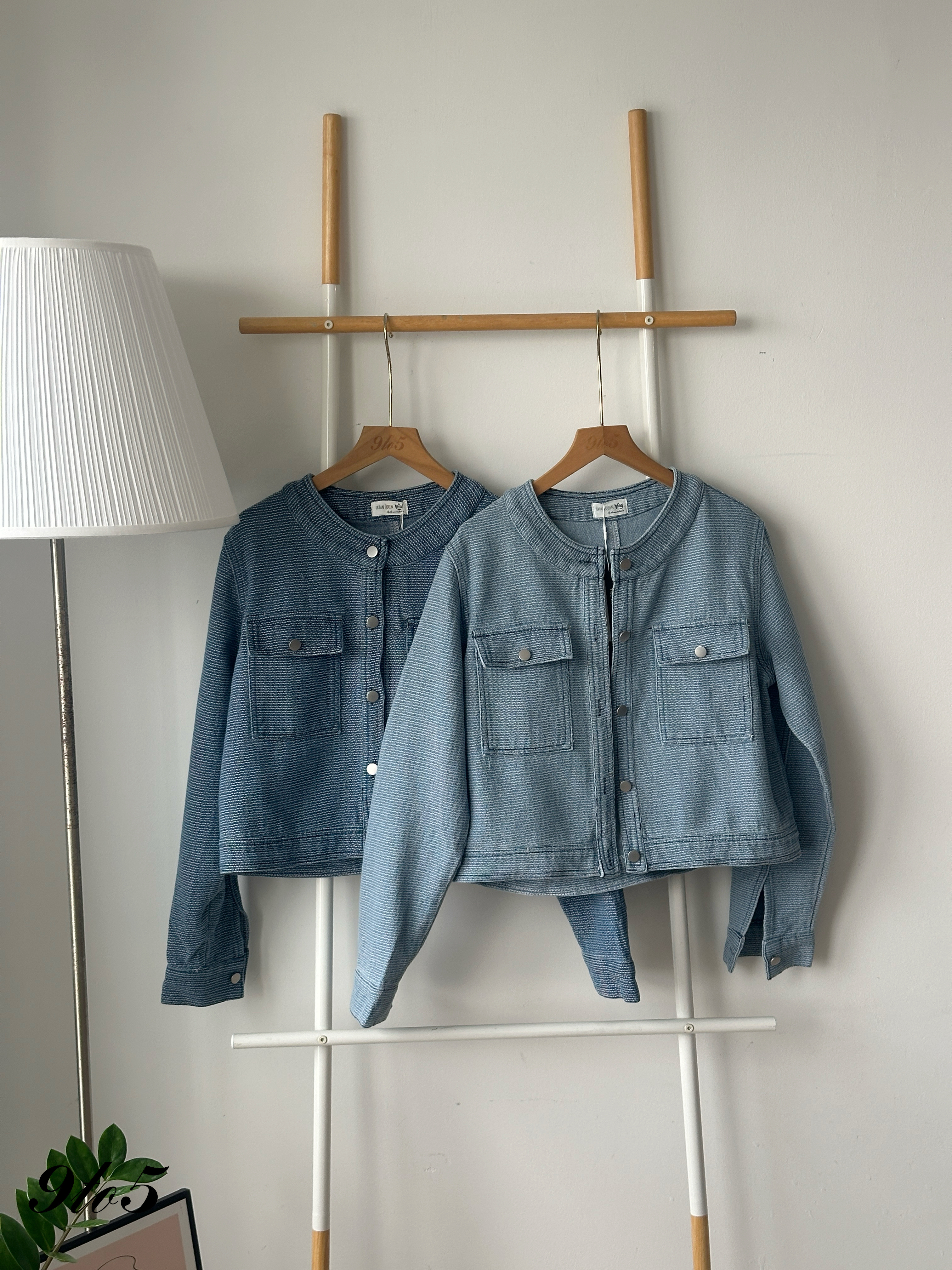 T4165 Tweed Style Denim Jacket - Dark Blue & Light Blue