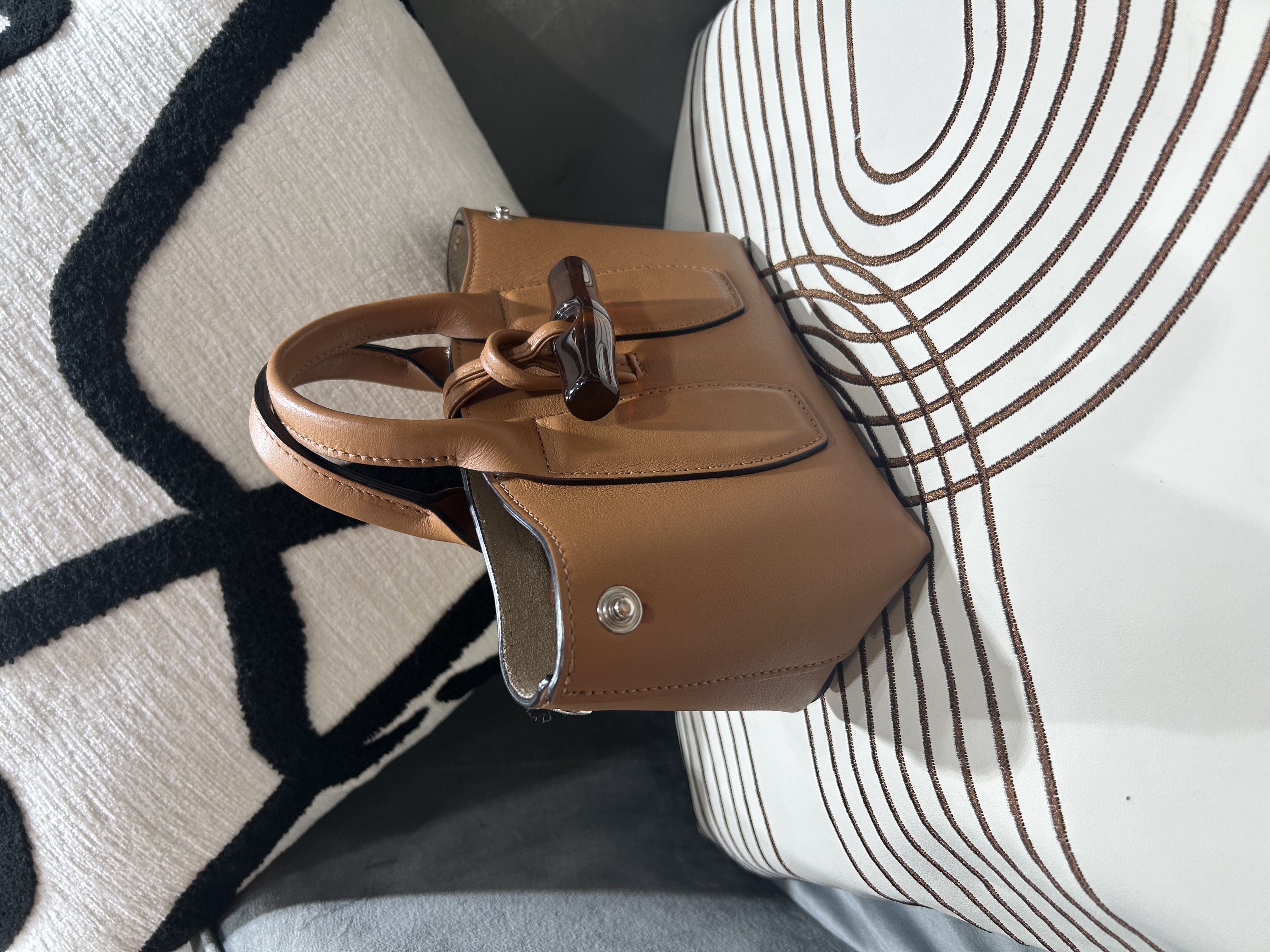 LONGCHAMP Le Roseau Handbag calfskin Tan 100%Authentic, 98%New ✅Dust bag