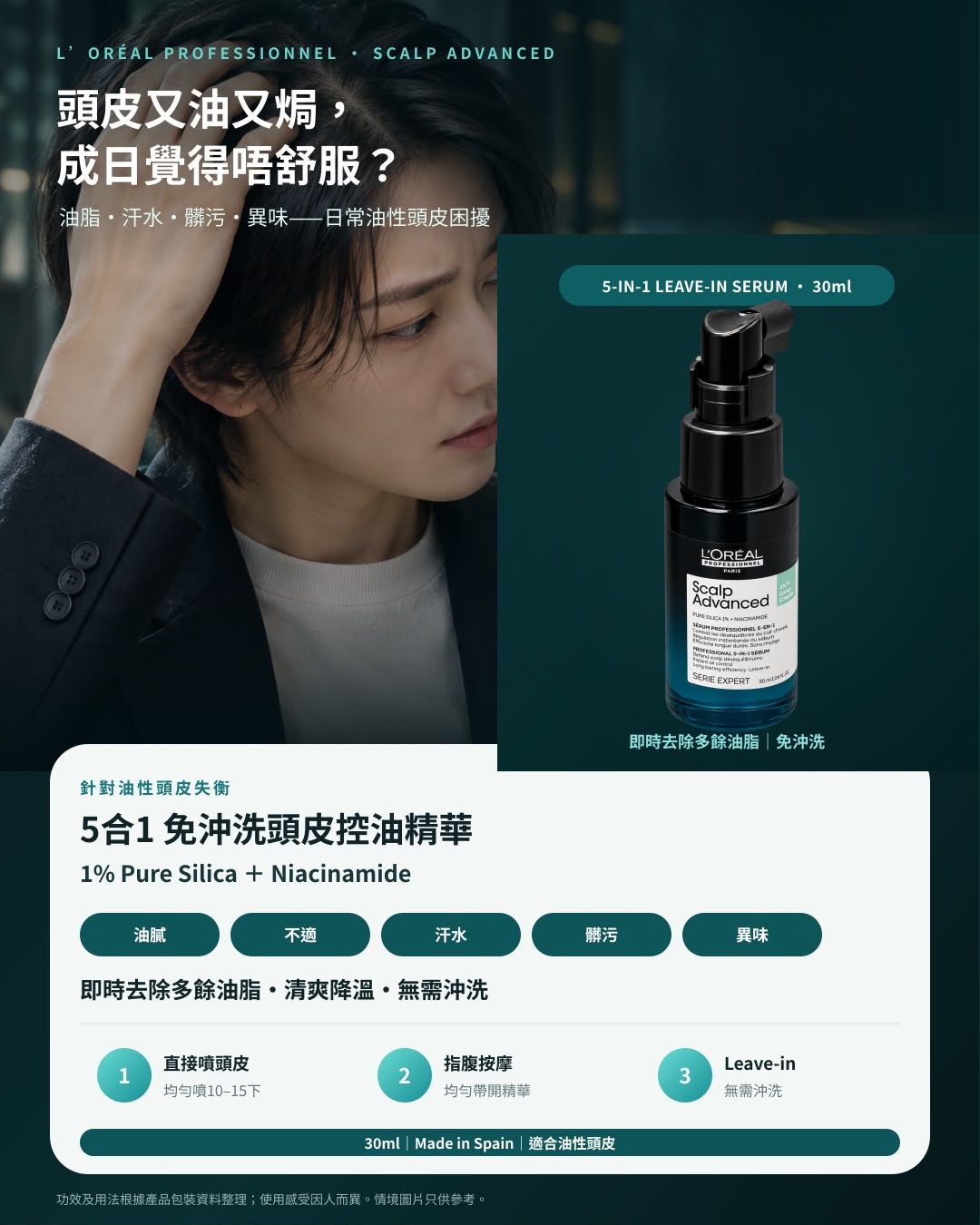L'Oréal Professionnel - Scalp Advanced 頭皮輕盈控油 5合1 專業修護精華（5-in-1 Leave-in Serum）30ml