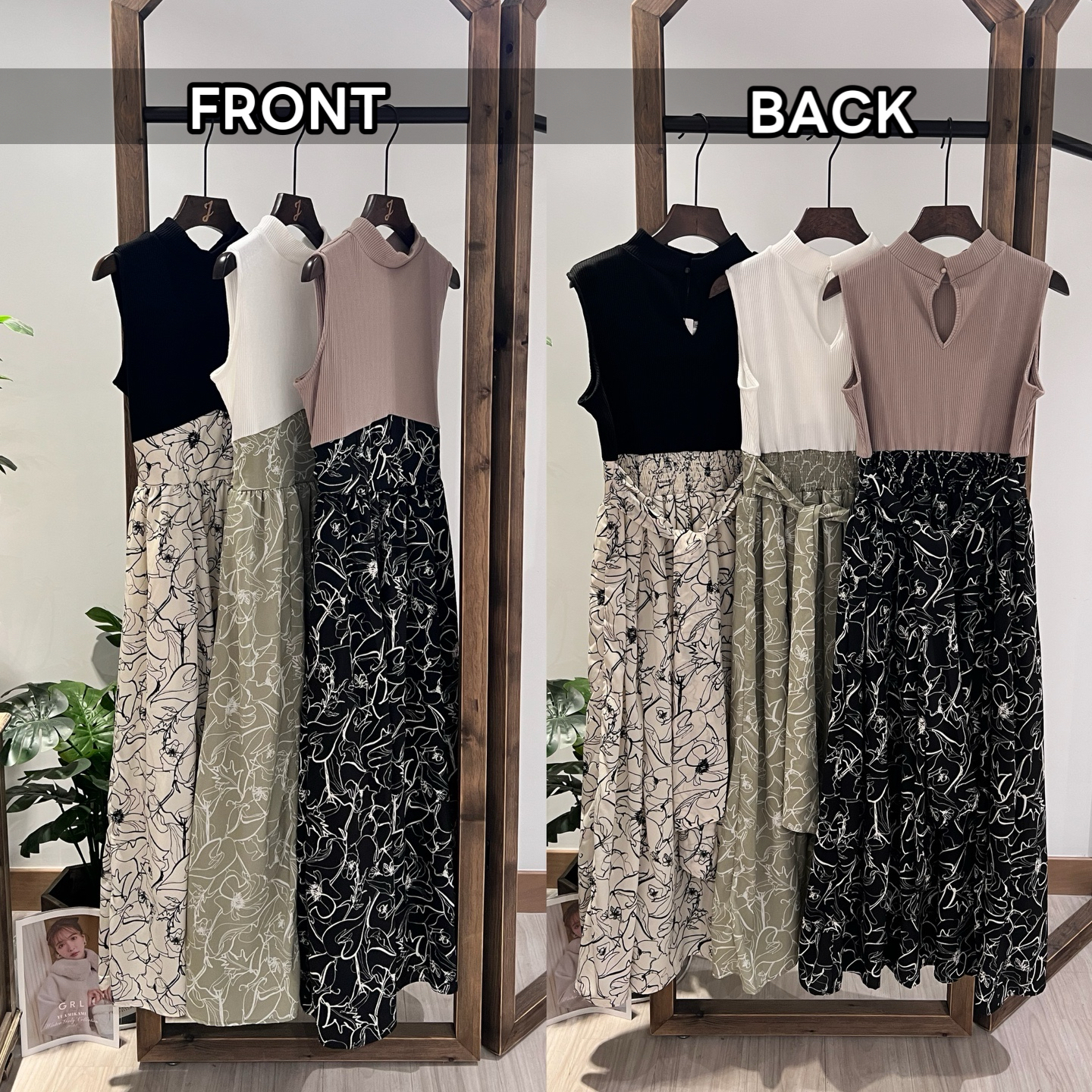 懶人必購👒假兩件花卉拼色洋裝裙(JP)362411