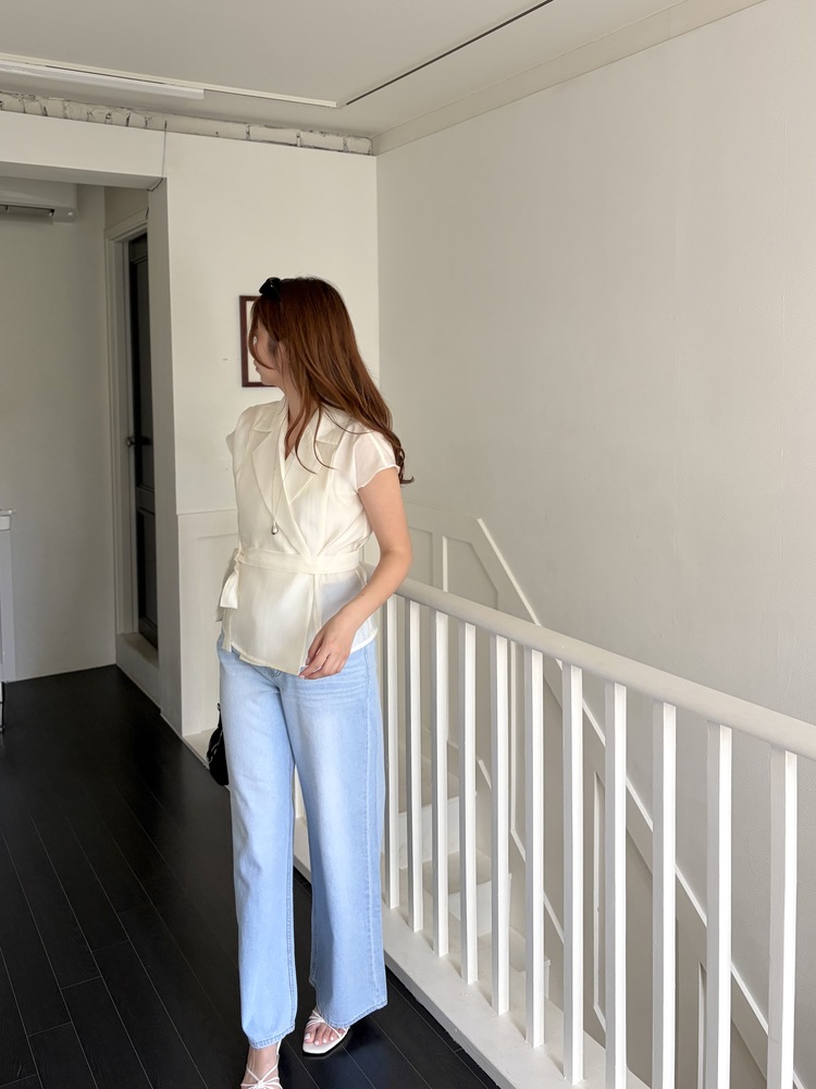 Silky Belted Wrap Blouse (Ivory)