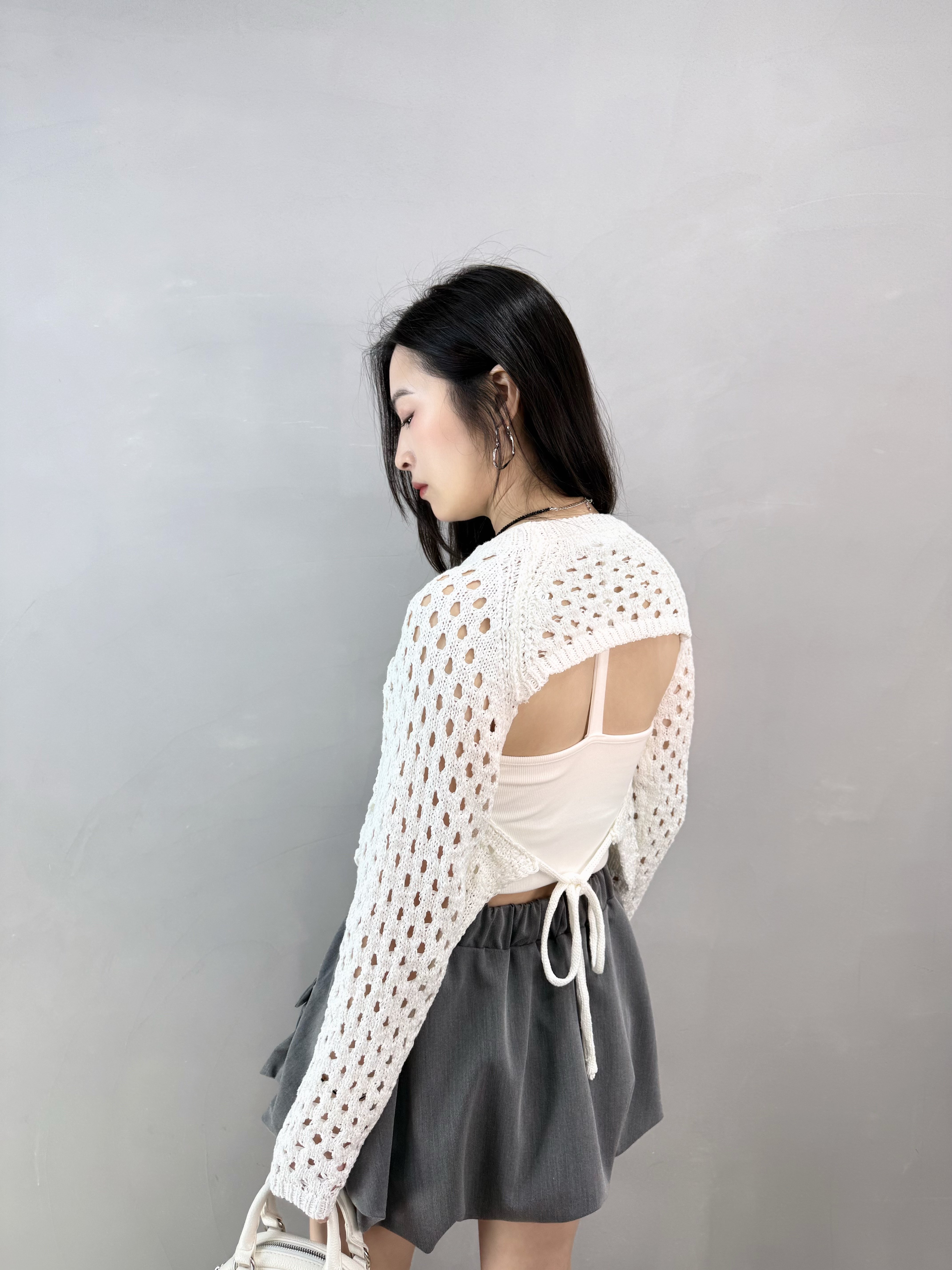 J61 後T帶暗紋長Bra Top