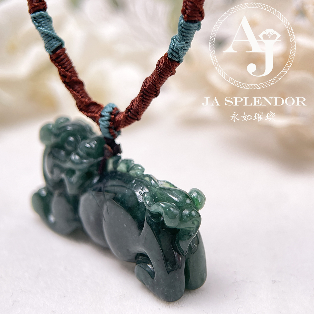 JN-540 天然翡翠A 冰糯老藍水貔貅挂件