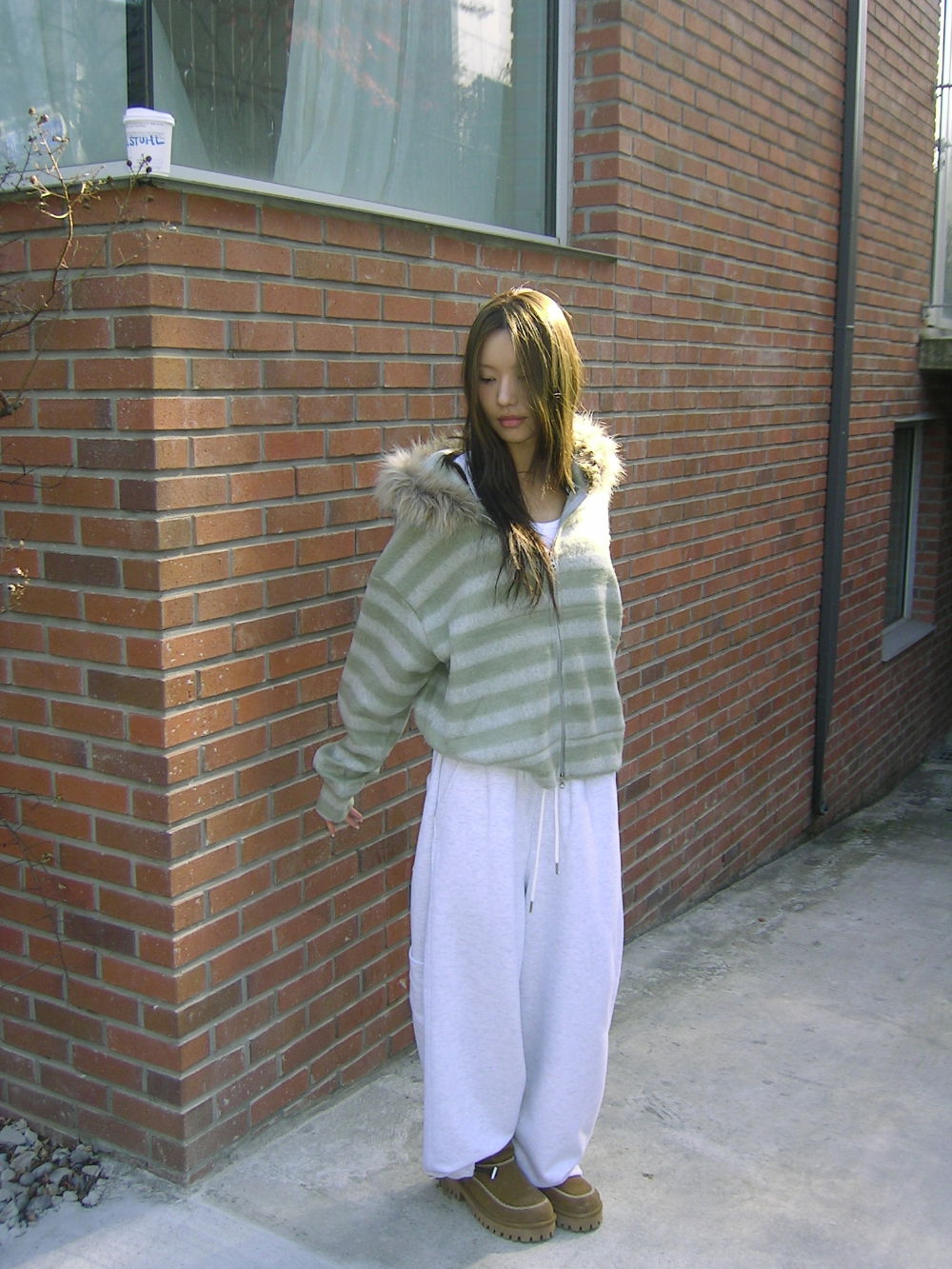 Striped Faux Fur Zip Hoodie(Unisex)