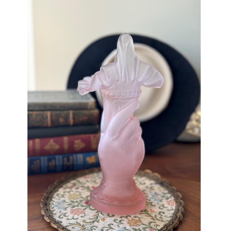 Rare! Antique 1920s Art Deco Blossom in Lady's Hand Pink Frosted Glass Vase (MT2189)