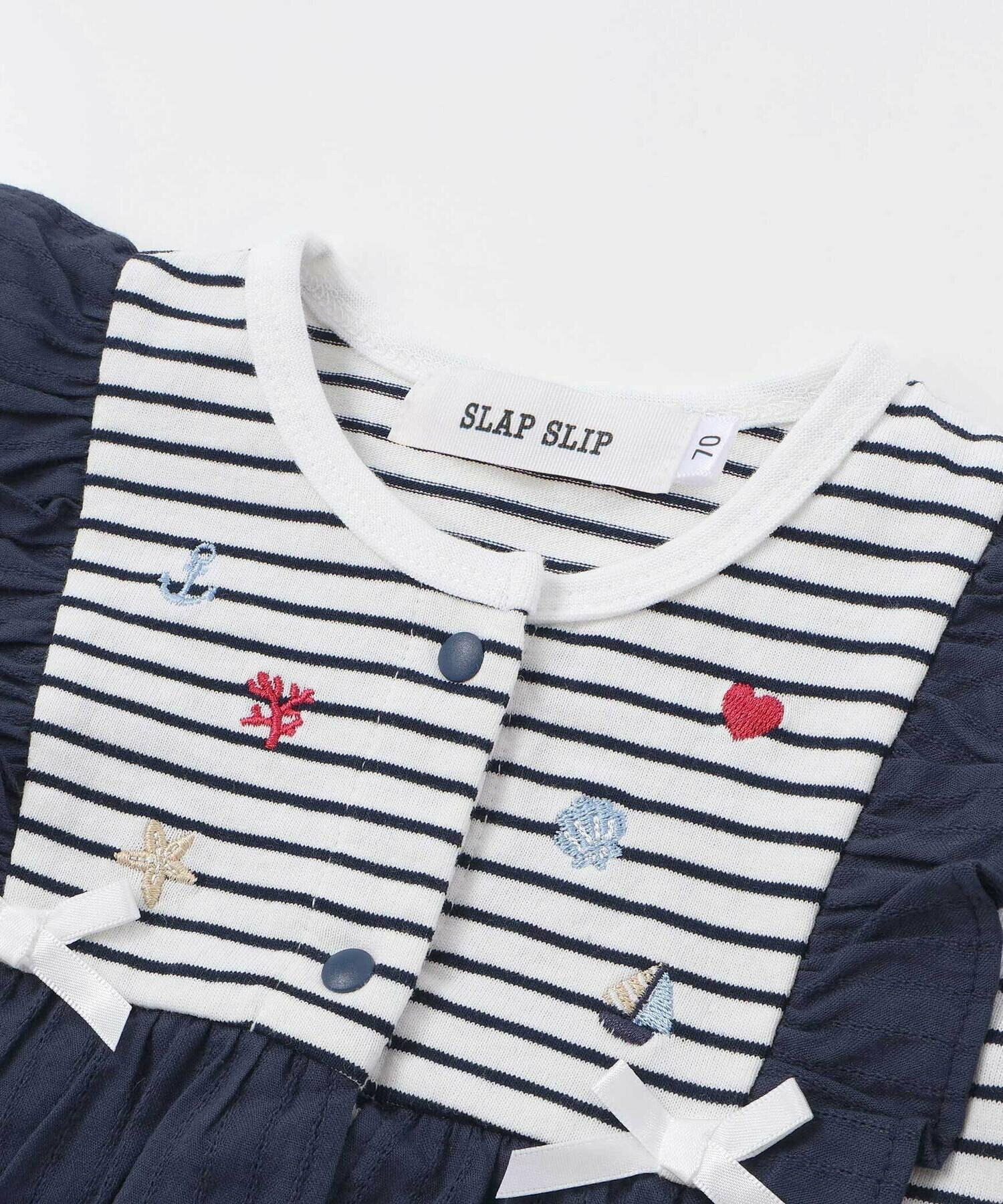 🇯🇵預訂 日本直送🇯🇵Slap Slip Baby兩色海洋風刺繡荷葉邊吊帶短袖包屁裙