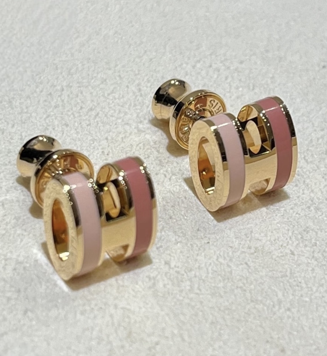 Hermes Mini Pop h粉色拼色耳環