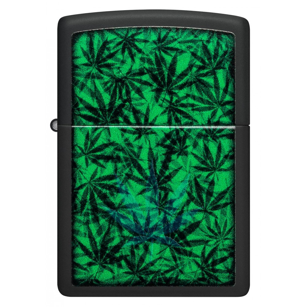 Zippo 48736 黑光發光打火機 – 黑啞光隱藏葉設計 Black Light Glow Lighter – Black Matte Hidden Leaf Design