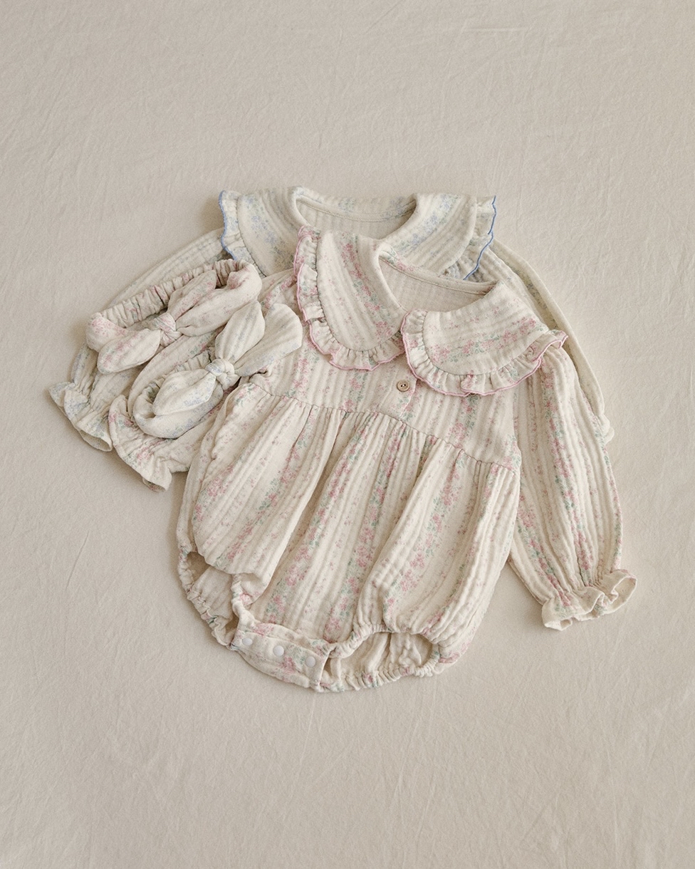 26S/S DTD Flora碎花溫馨系列-棉紗娃娃領包屁衣