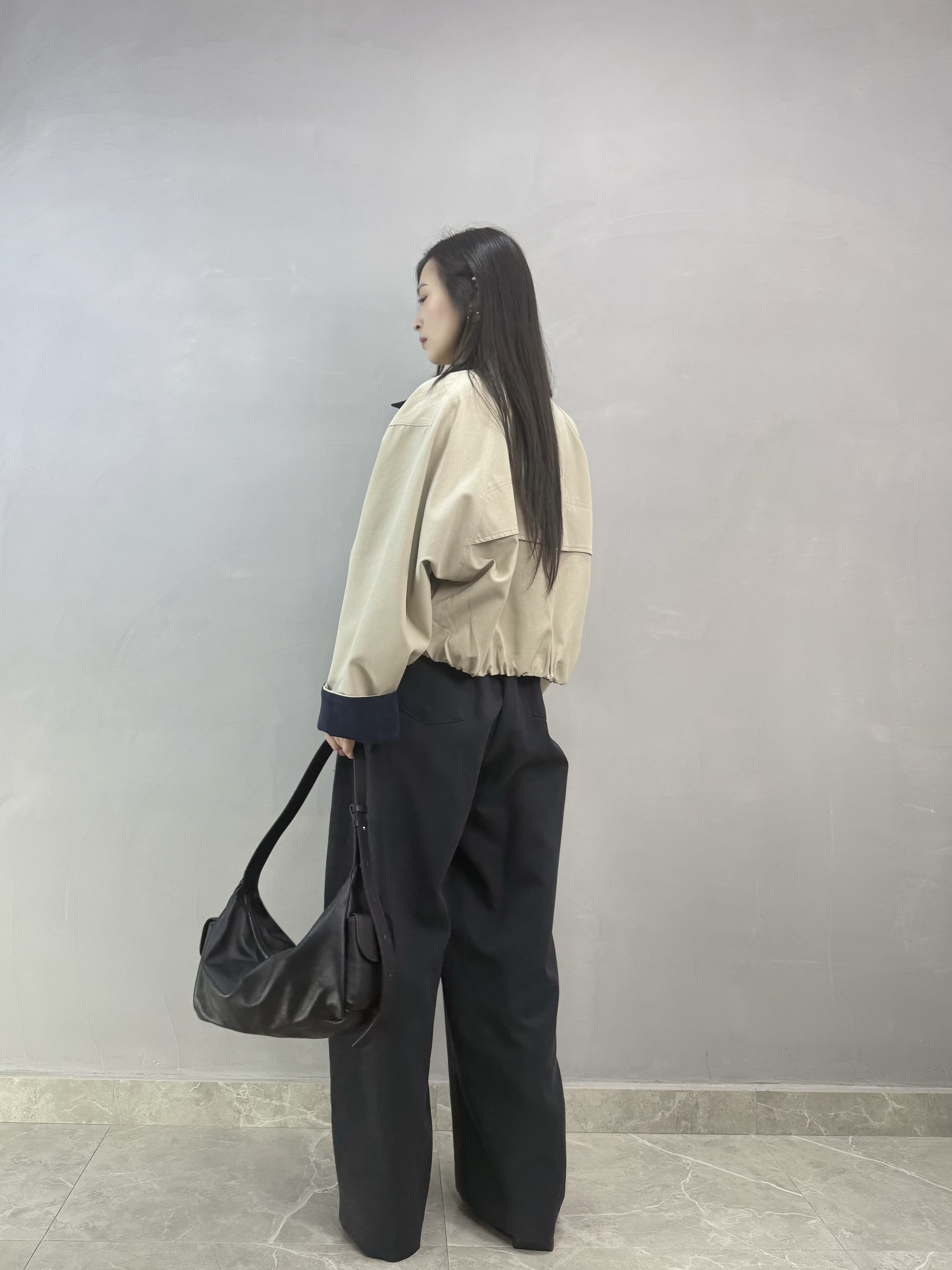 I12 拼色領短外套