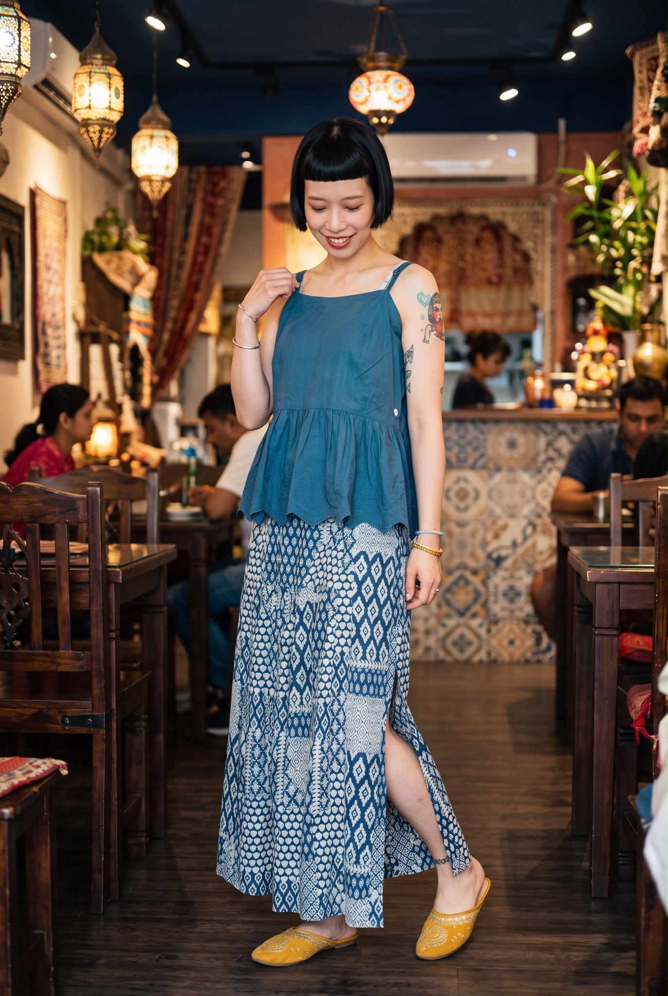 2953 Blue Block Print Patch Work Skirt