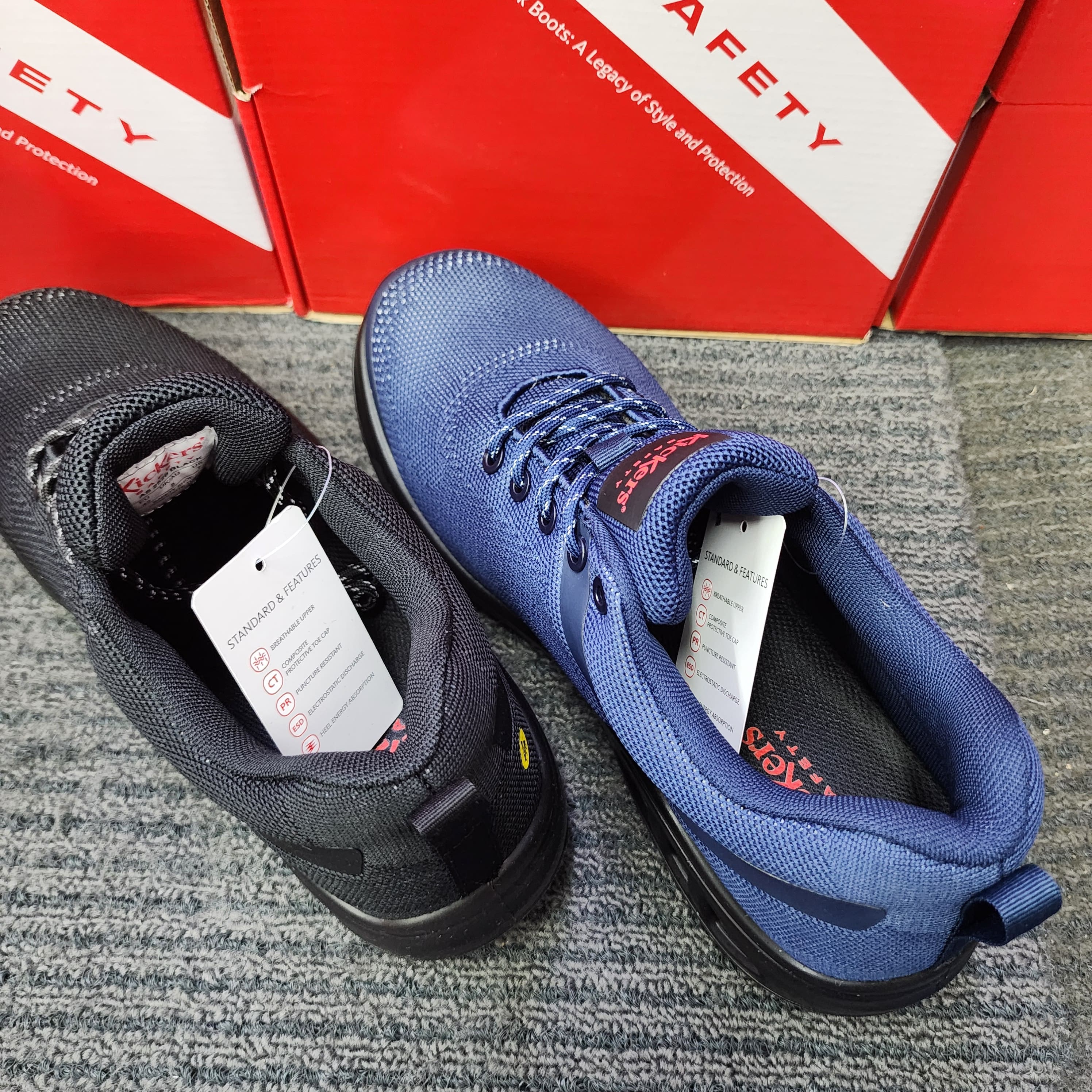 KicKers 2528 Safety Ankle Cut Lace ESD Black Blue Safety Shoes Kasut Keselamatan