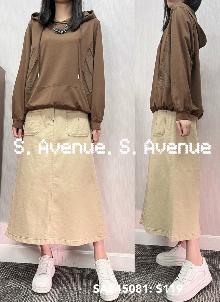 SA245081: 長袖有帽側拼暗紋料tee