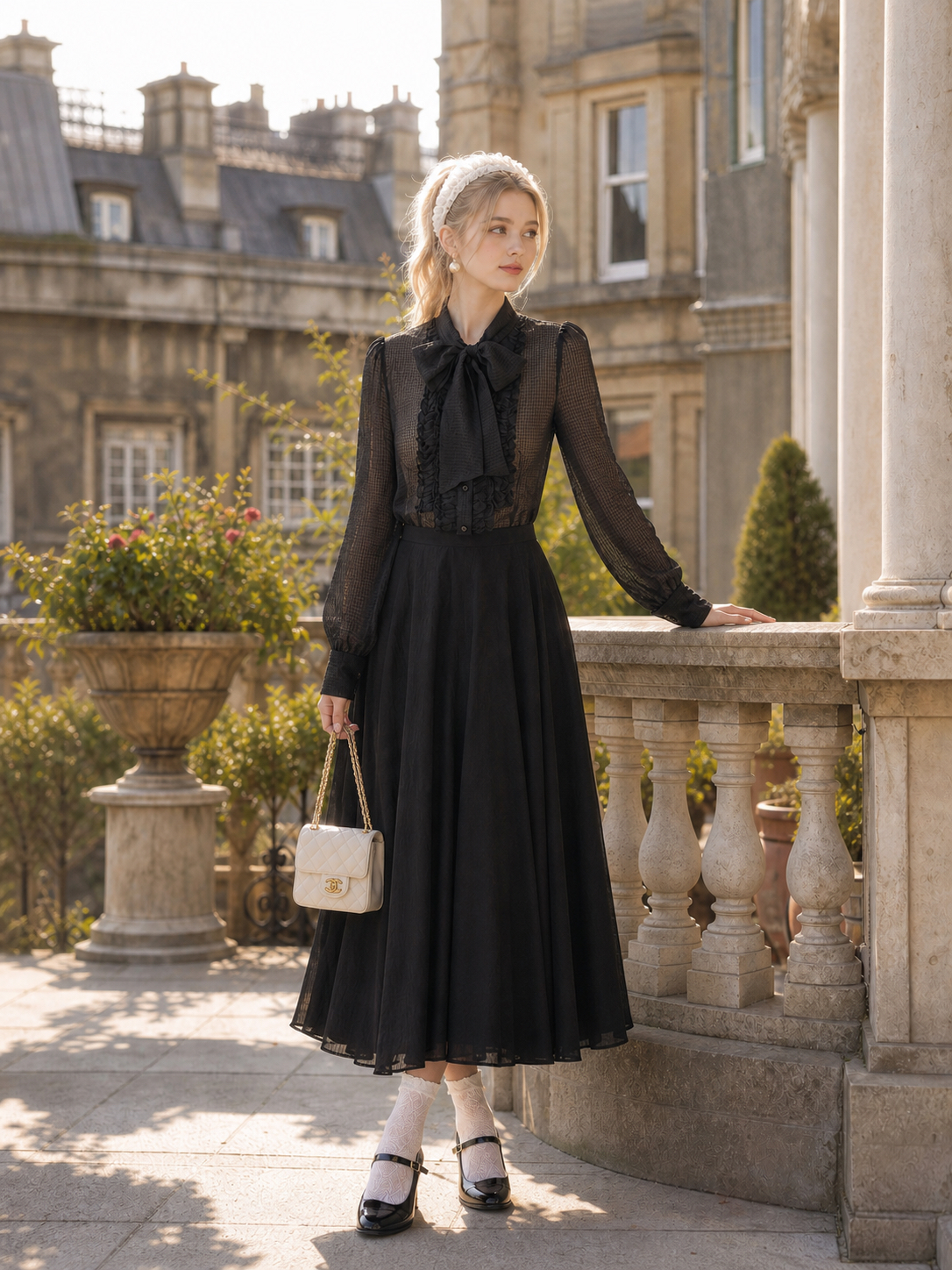 午夜魔法黑色公主雪紡襯衫Midnight Enchantment Black Princess Chiffon Blouse