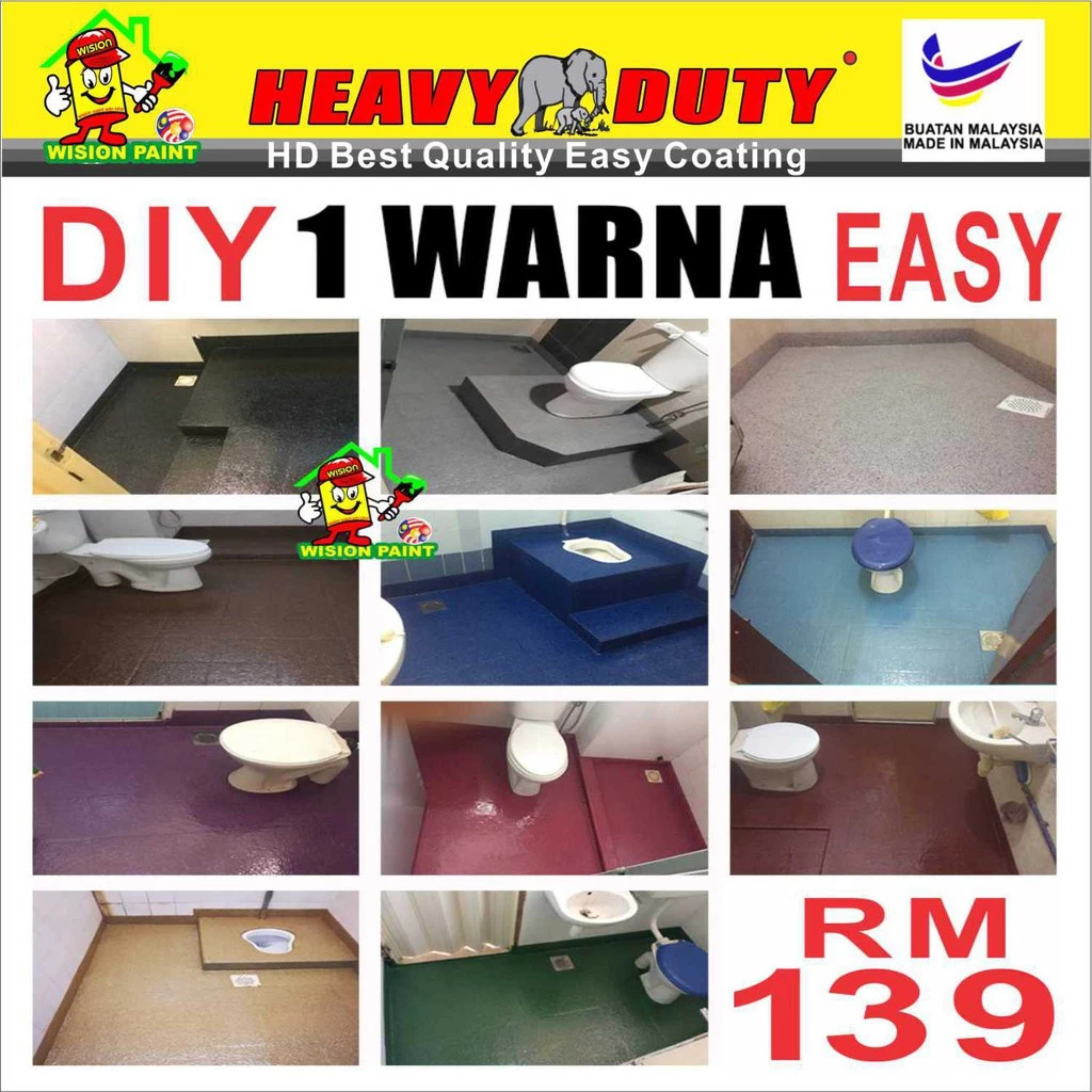 FULL SET (HEAVY DUTY BRAND) Floor Coating (Free Paint Tool Set) 1L Tile Primer + 1L Epoxy Colour + 0.5kg Non-skid Silic