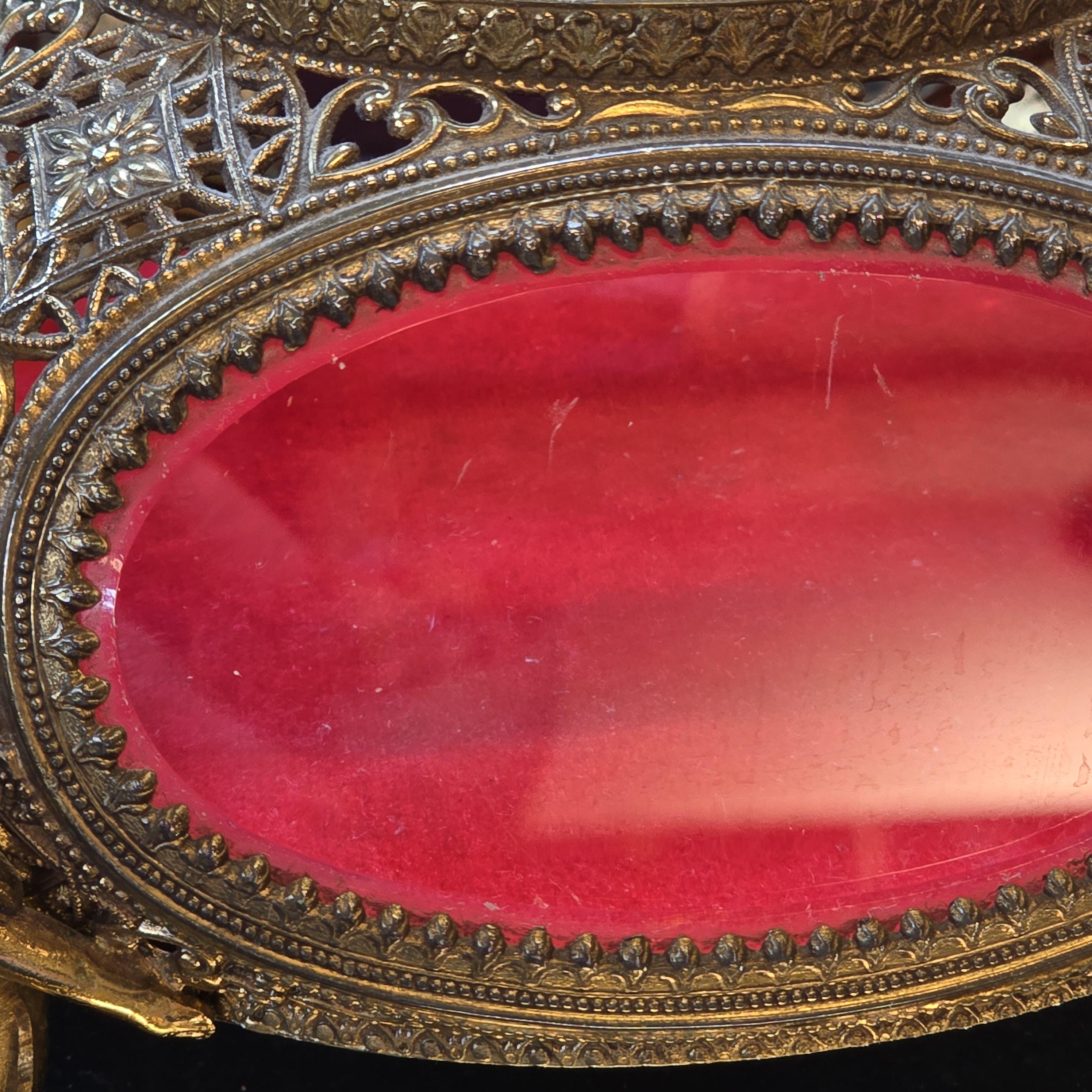Antique 1880-1910 French Beveled Glass Panes Cherub / Angel Jewelry Casket (MT2492)