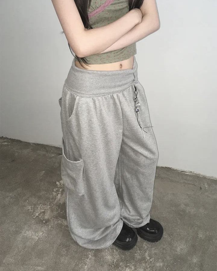 Folded Waist Wide Leg Cargos